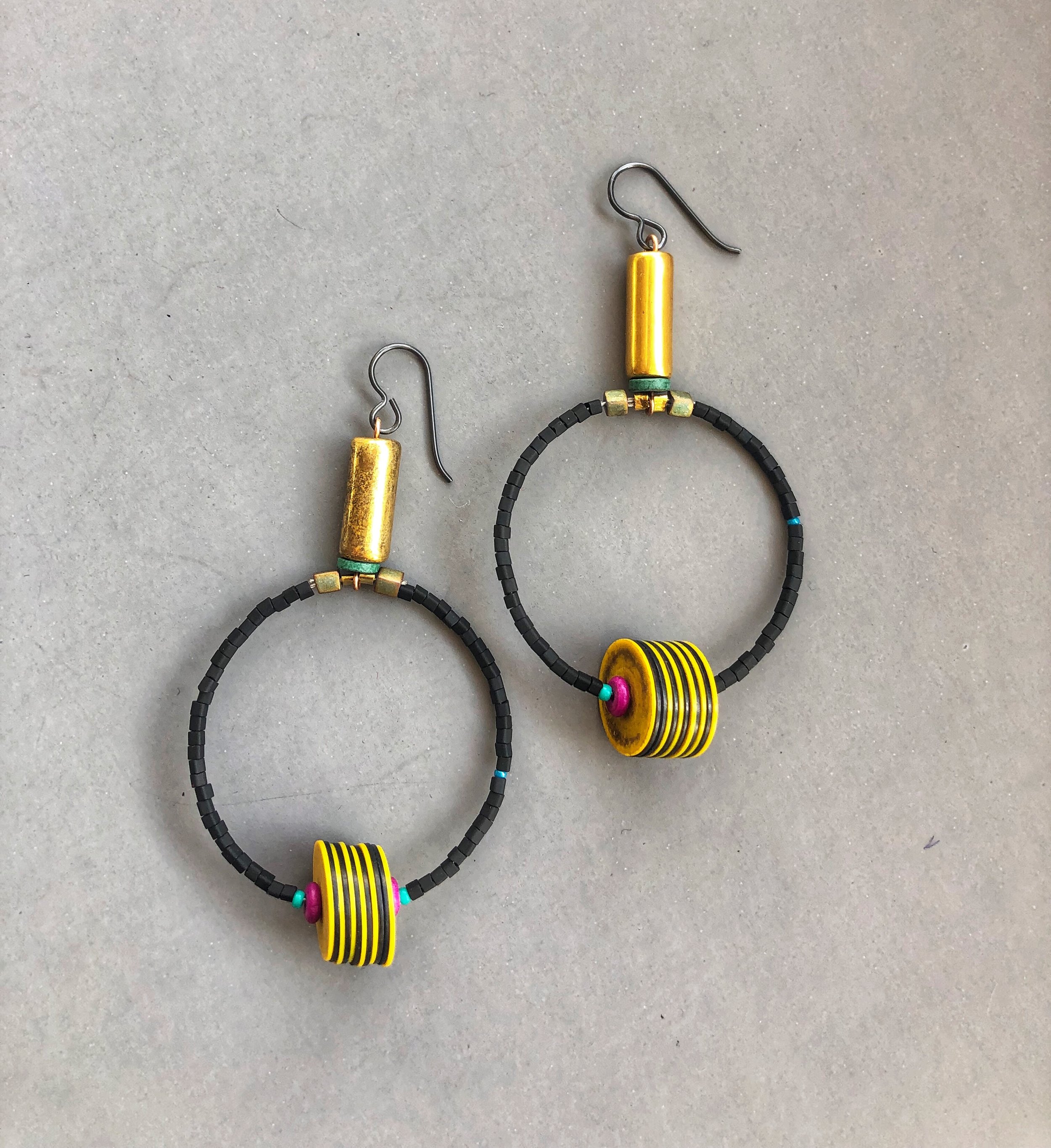Togo Record Earrings, Yellow