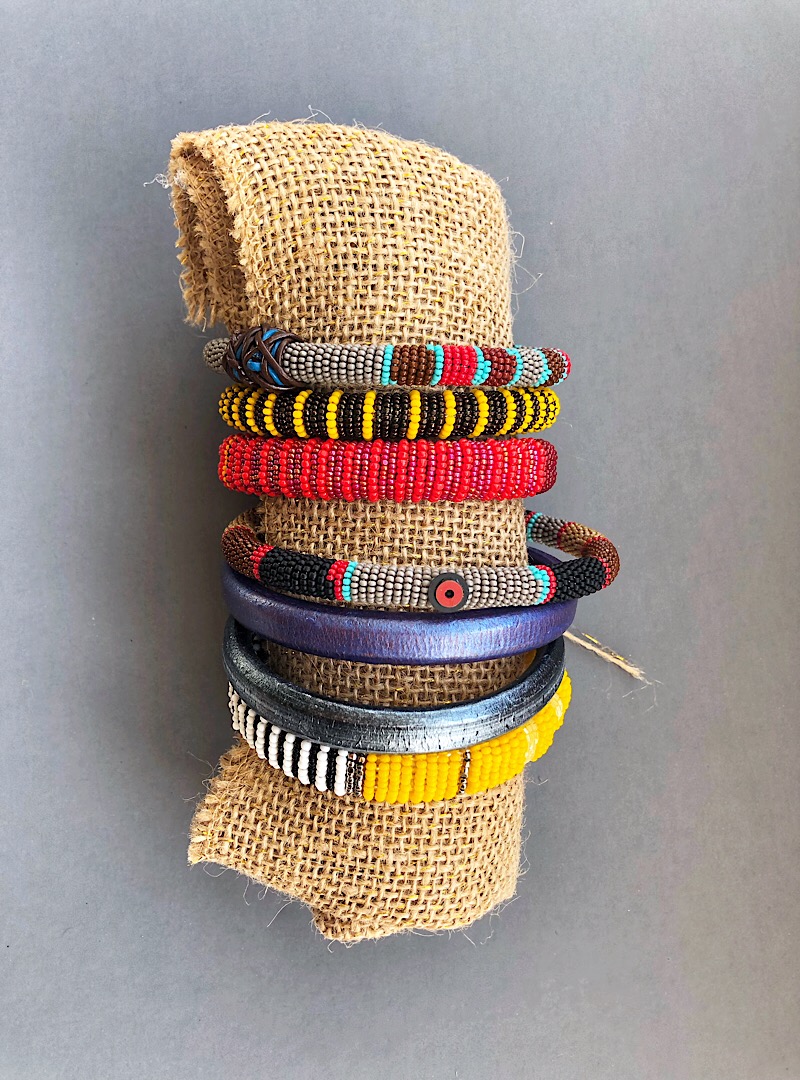 Coil and Leather Bracelet Stack