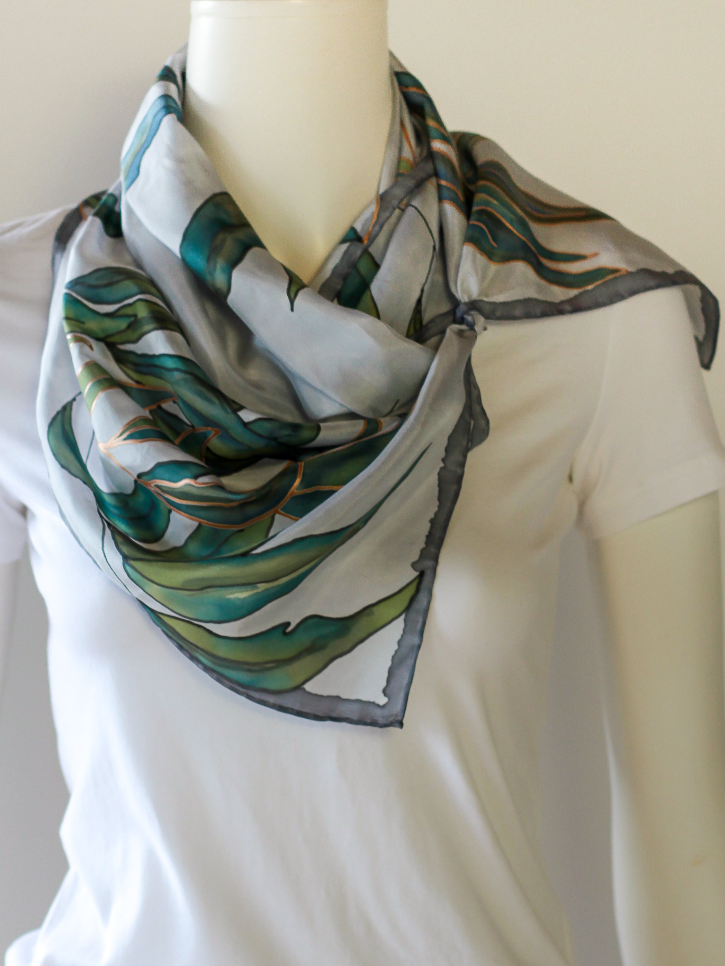 Twilight Eucalypt- Hand painted Silk Scarf