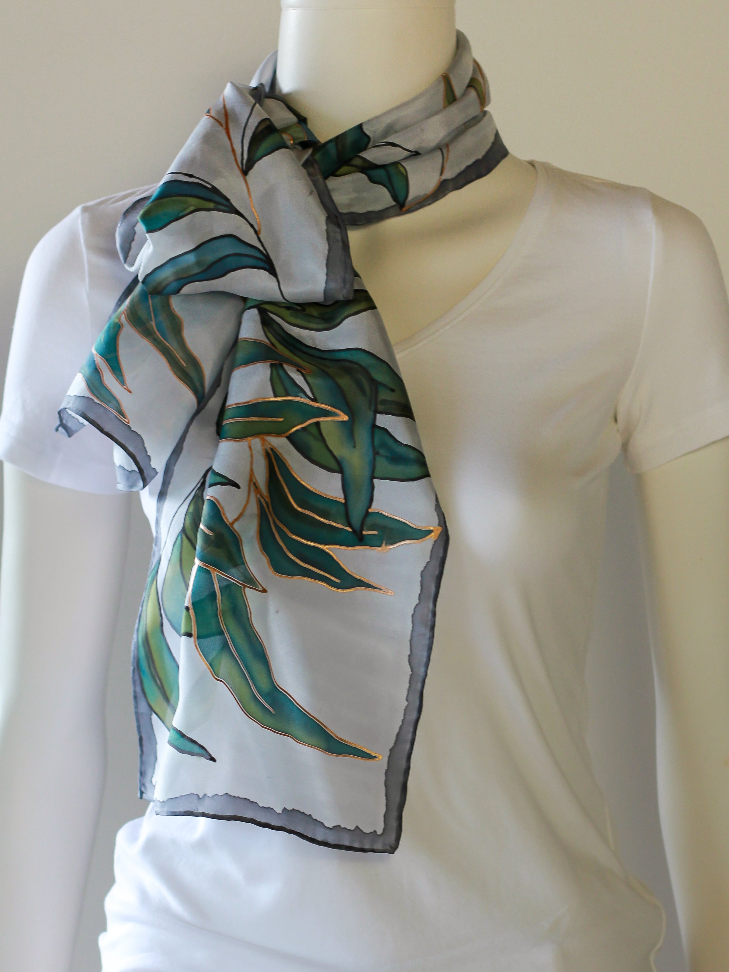 Twilight Eucalypt- Hand painted Silk Scarf