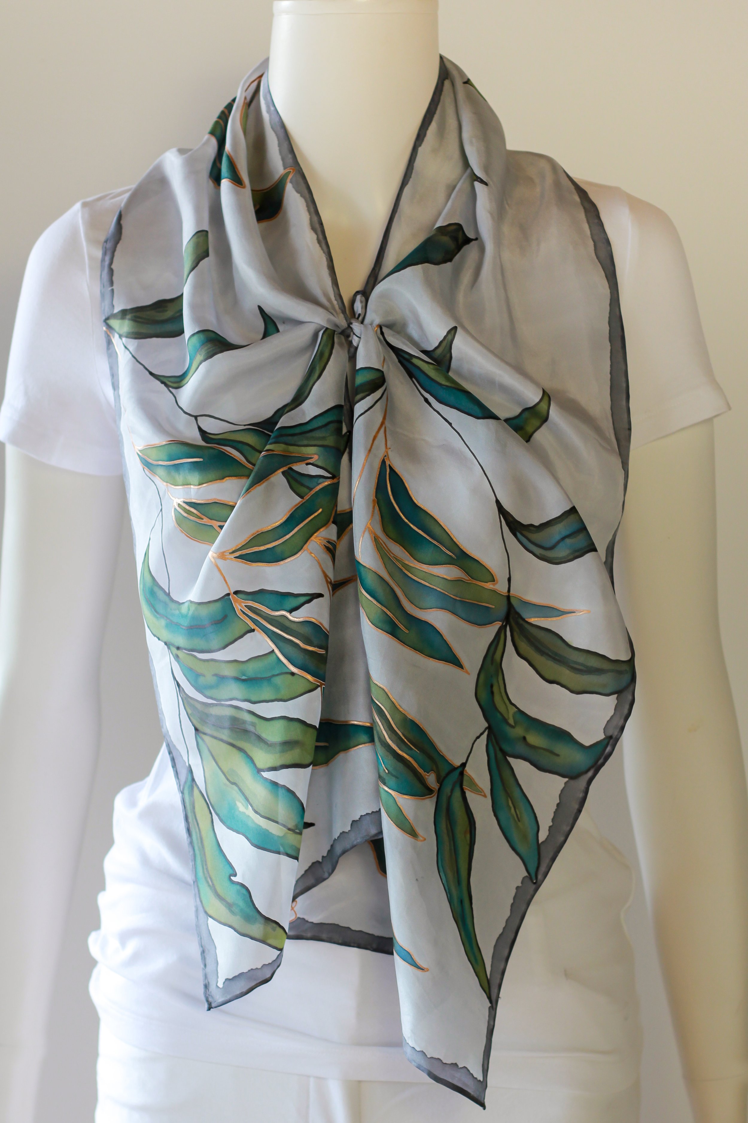 Twilight Eucalypt- Hand painted Silk Scarf