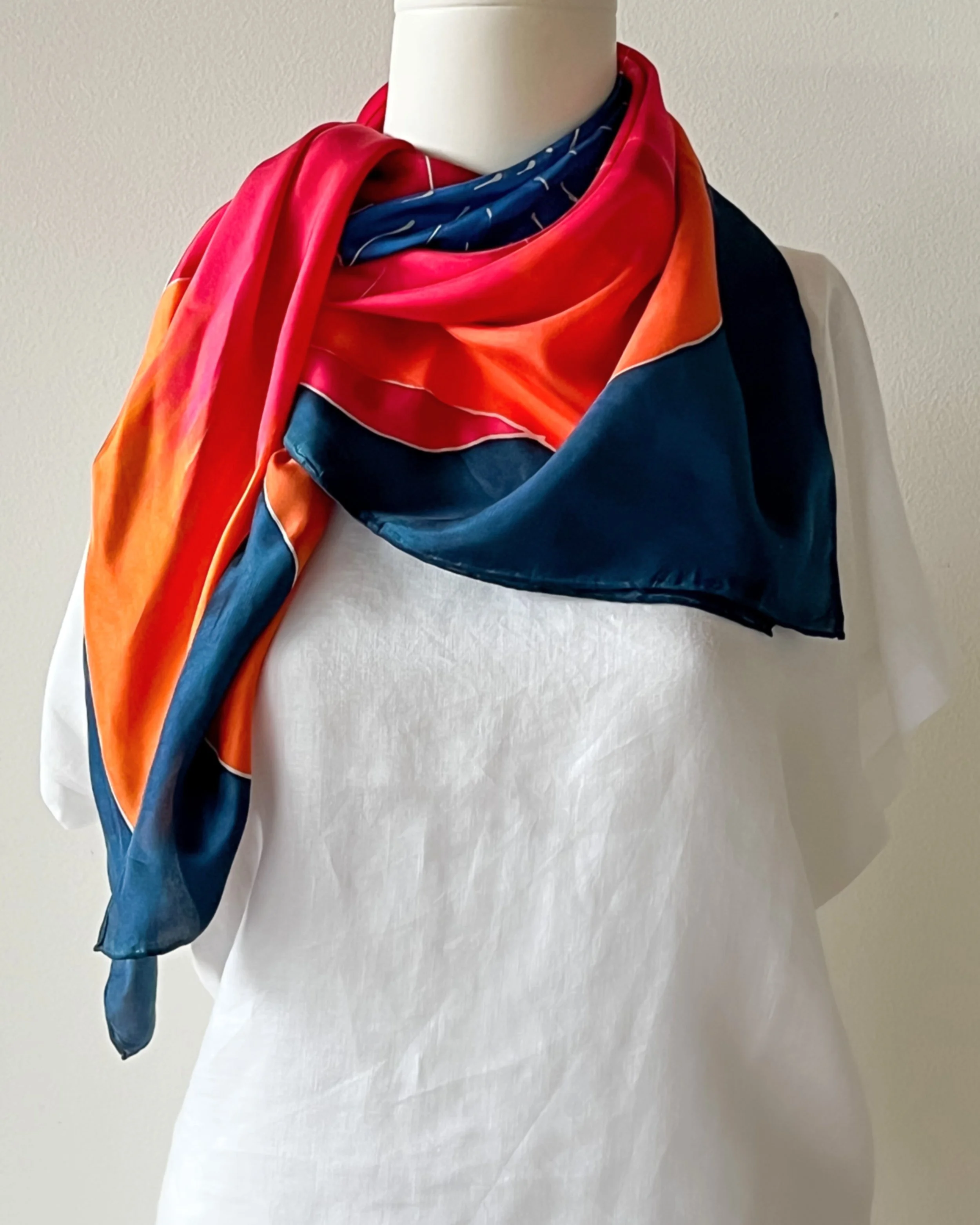 Wild Poppy hand painted square silk twill scarf