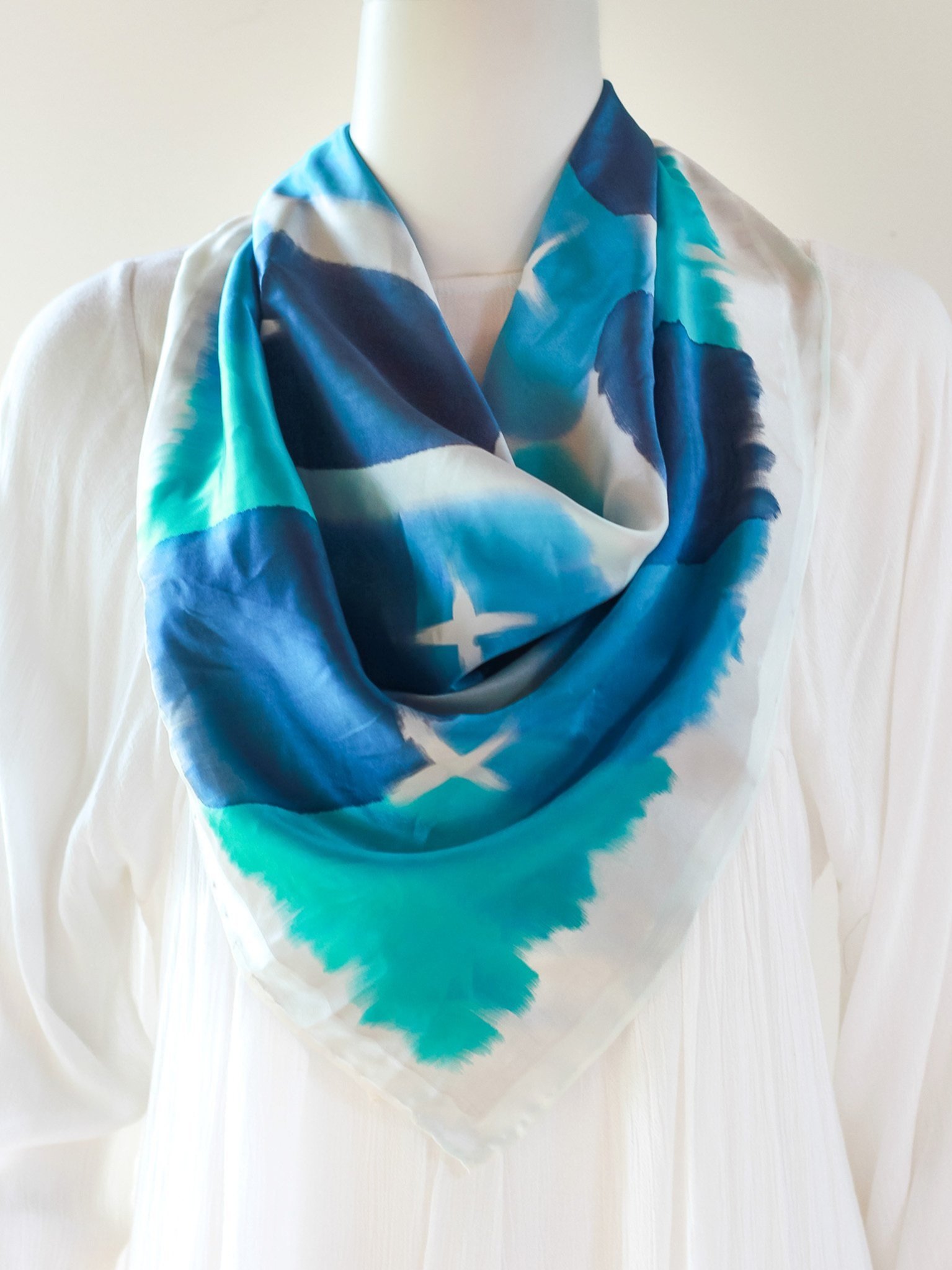 Midnight Star hand painted silk square silk scarf
