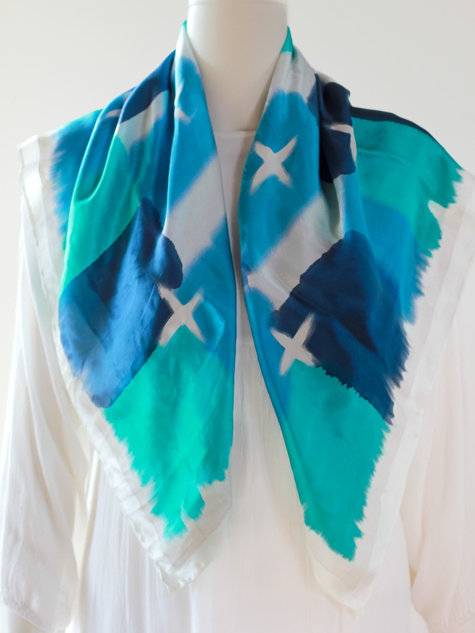 Midnight Star hand painted silk square silk scarf