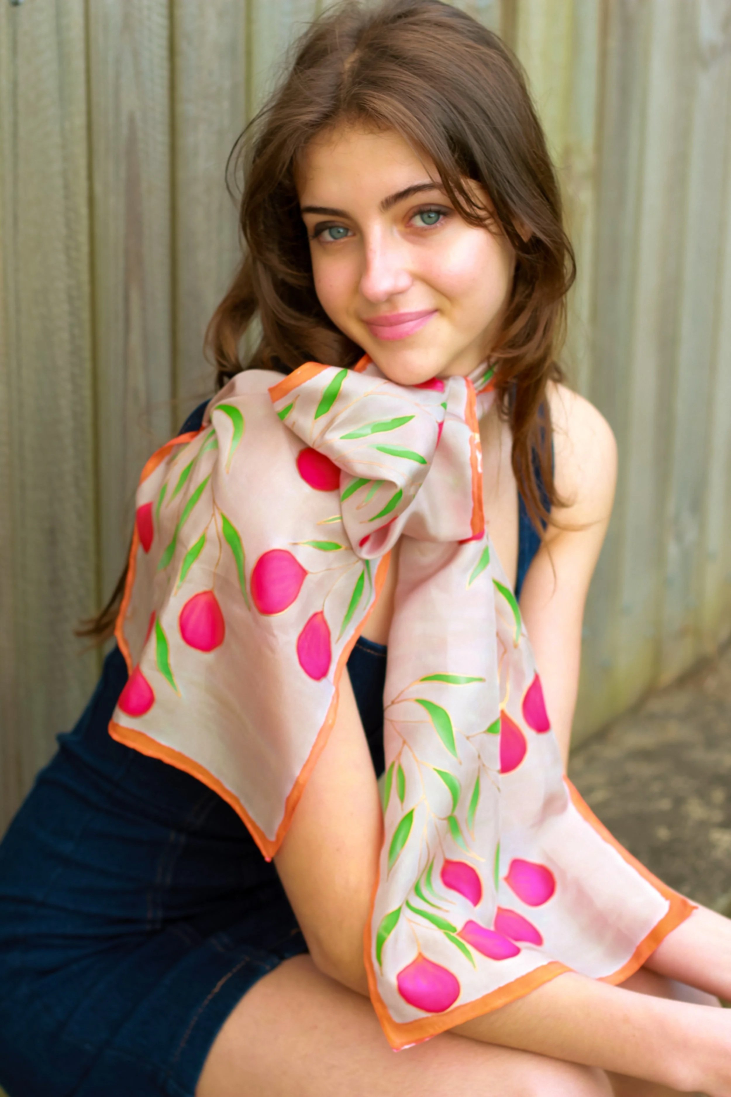 Red Quandong- Terra Australis- Hand painted silk scarf