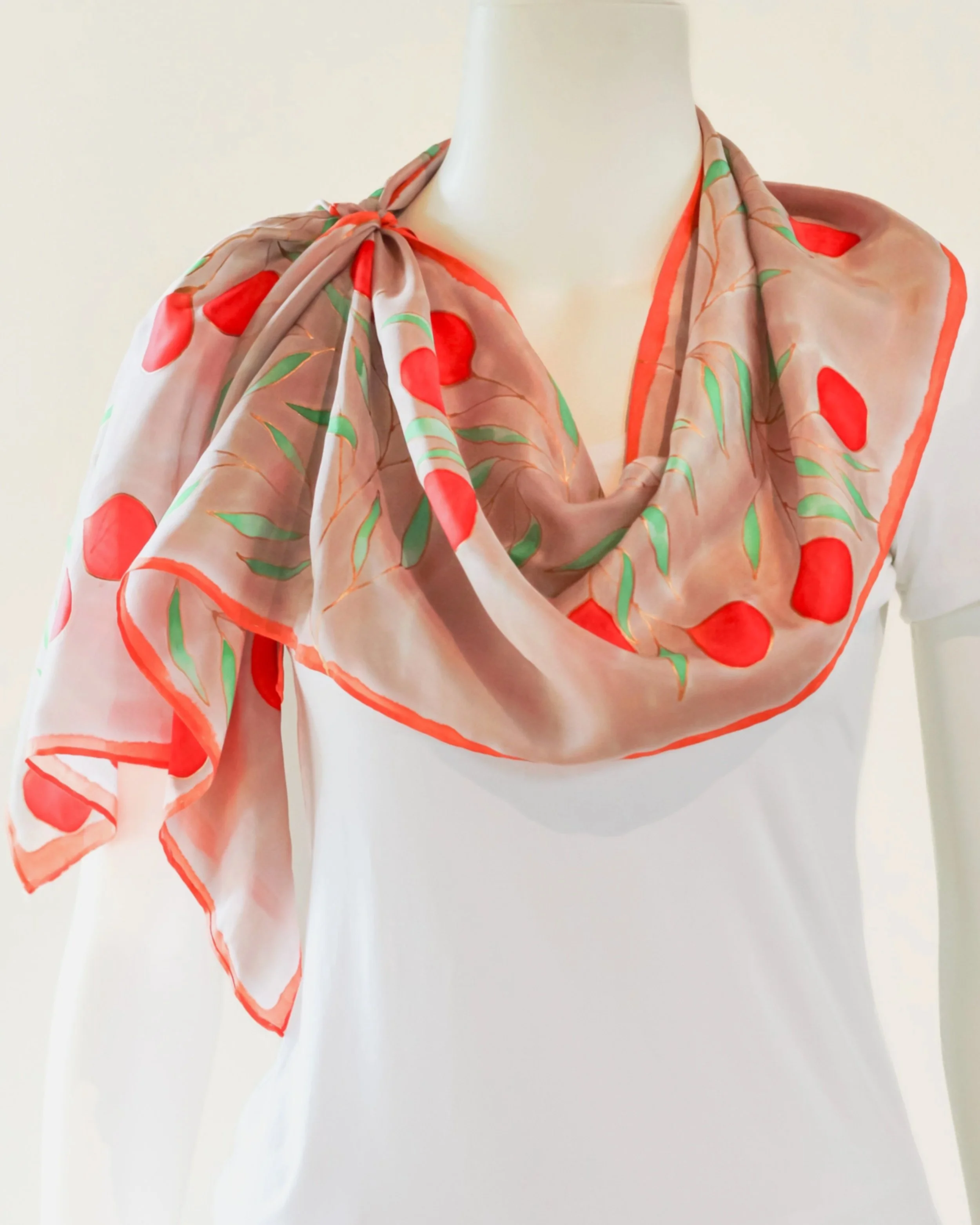 Red Quandong- Terra Australis- Hand painted silk scarf