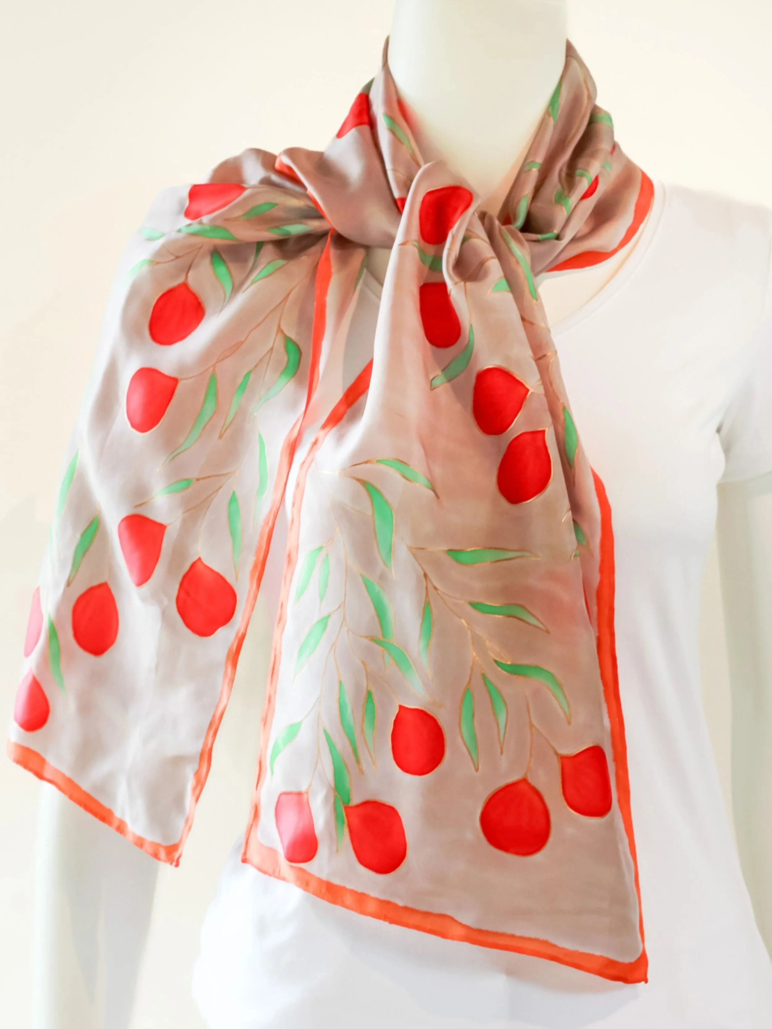 Red Quandong- Terra Australis- Hand painted silk scarf