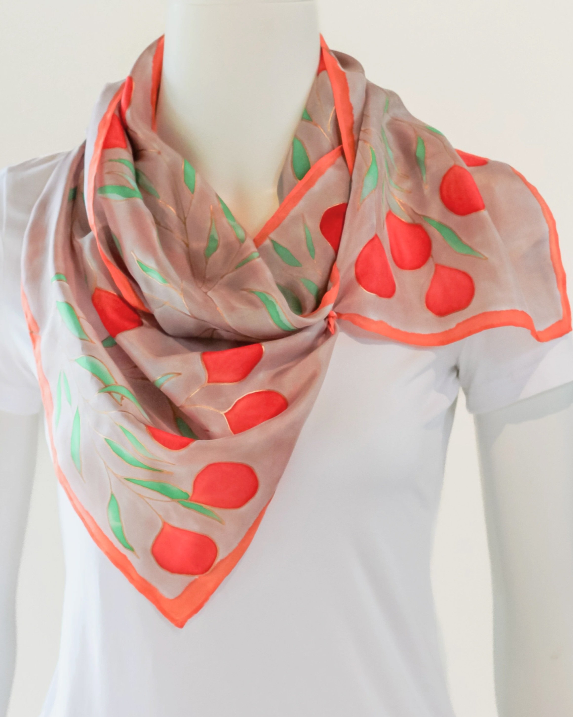 Red Quandong- Terra Australis- Hand painted silk scarf