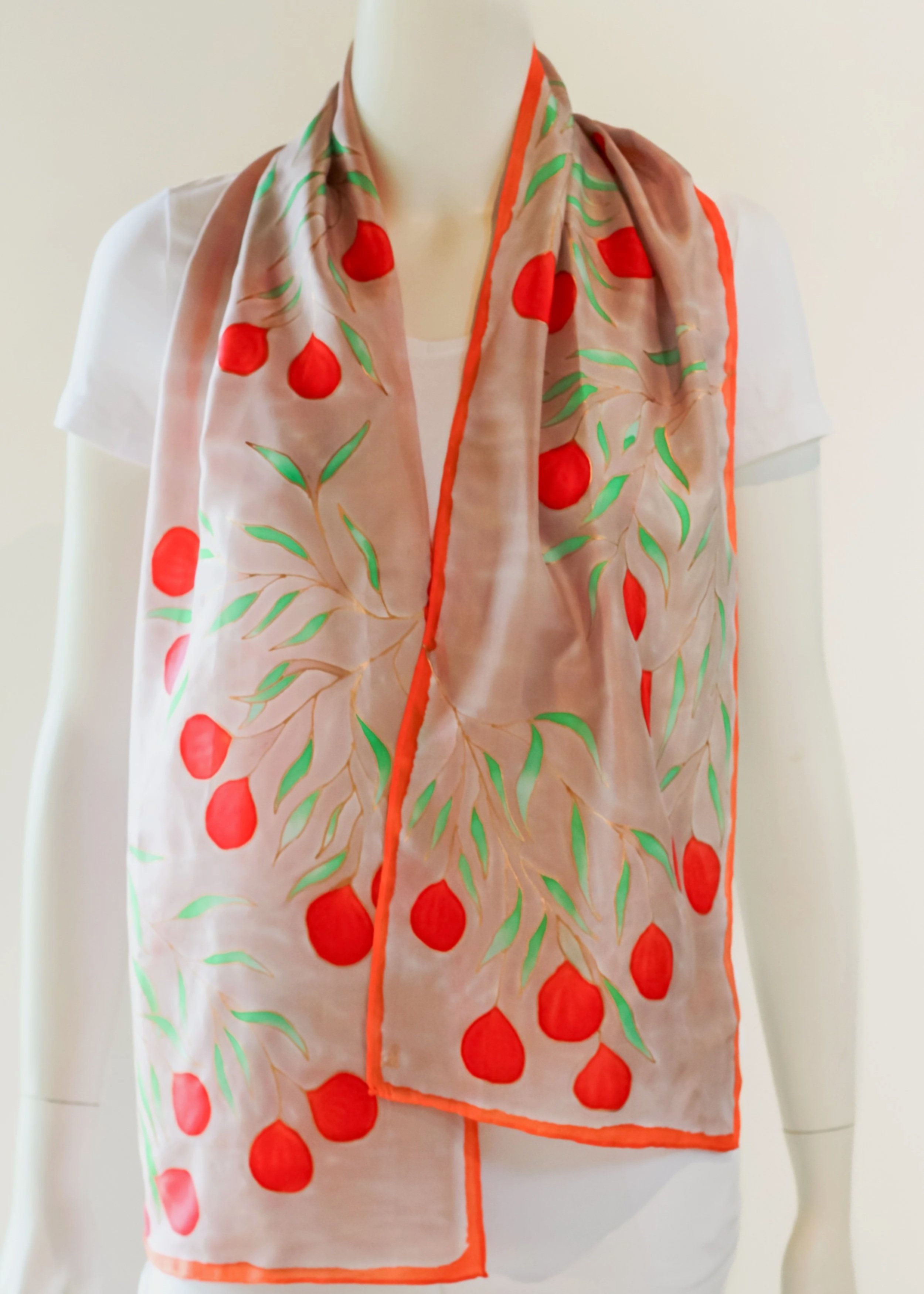 Red Quandong- Terra Australis- Hand painted silk scarf