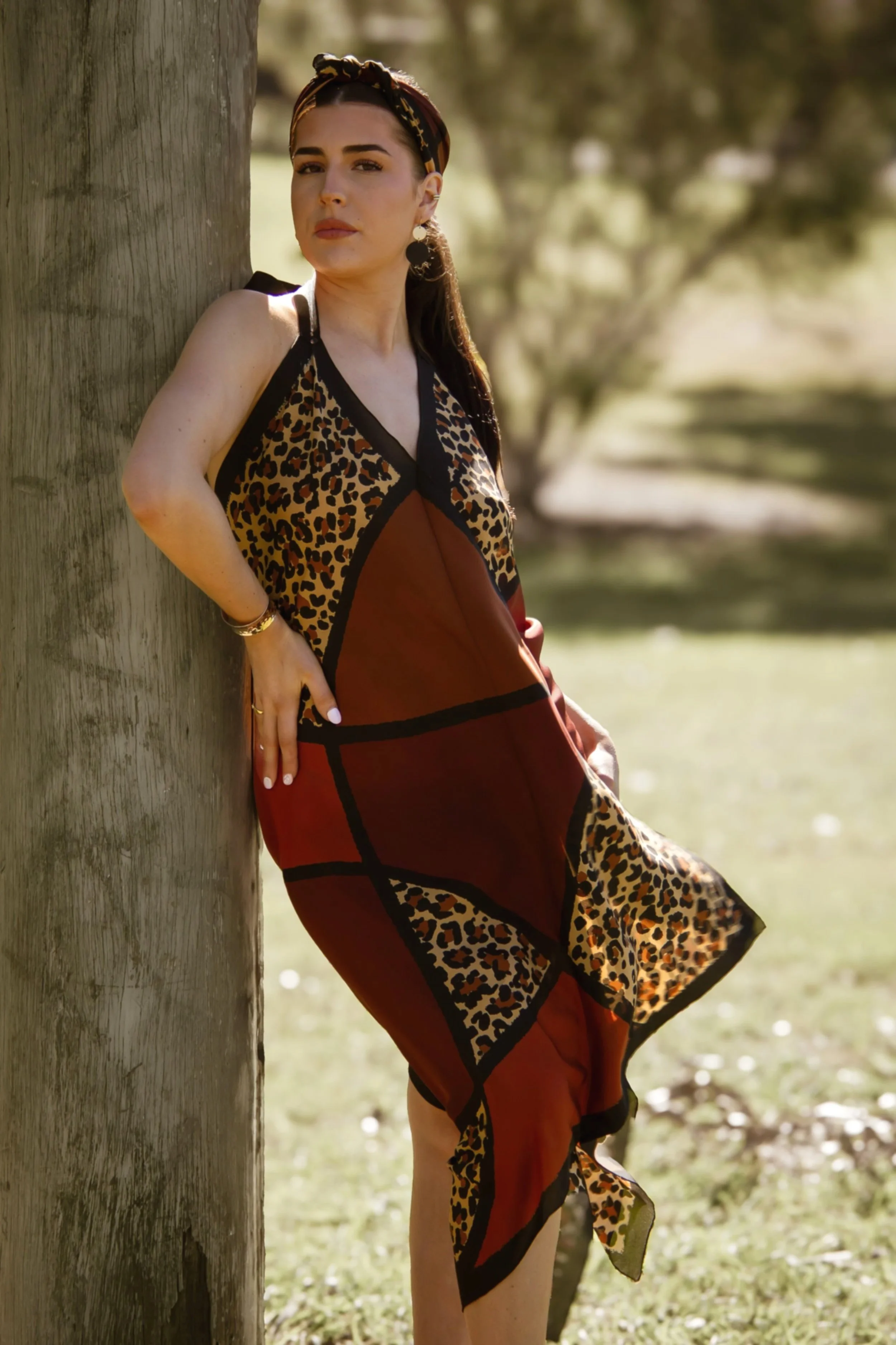 Mysterious Feline leopard print silk dress