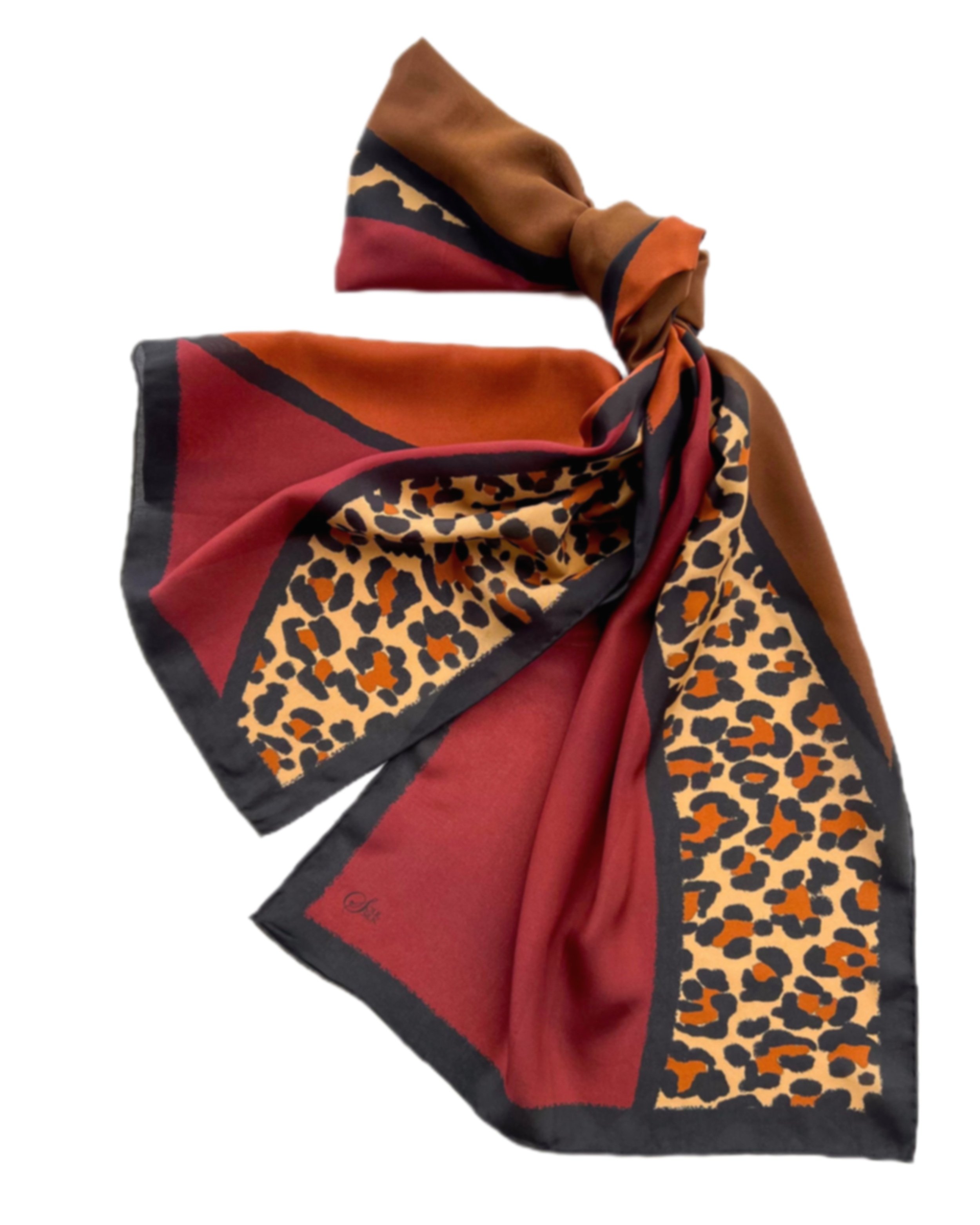 Fiery Leopard printed long silk scarf