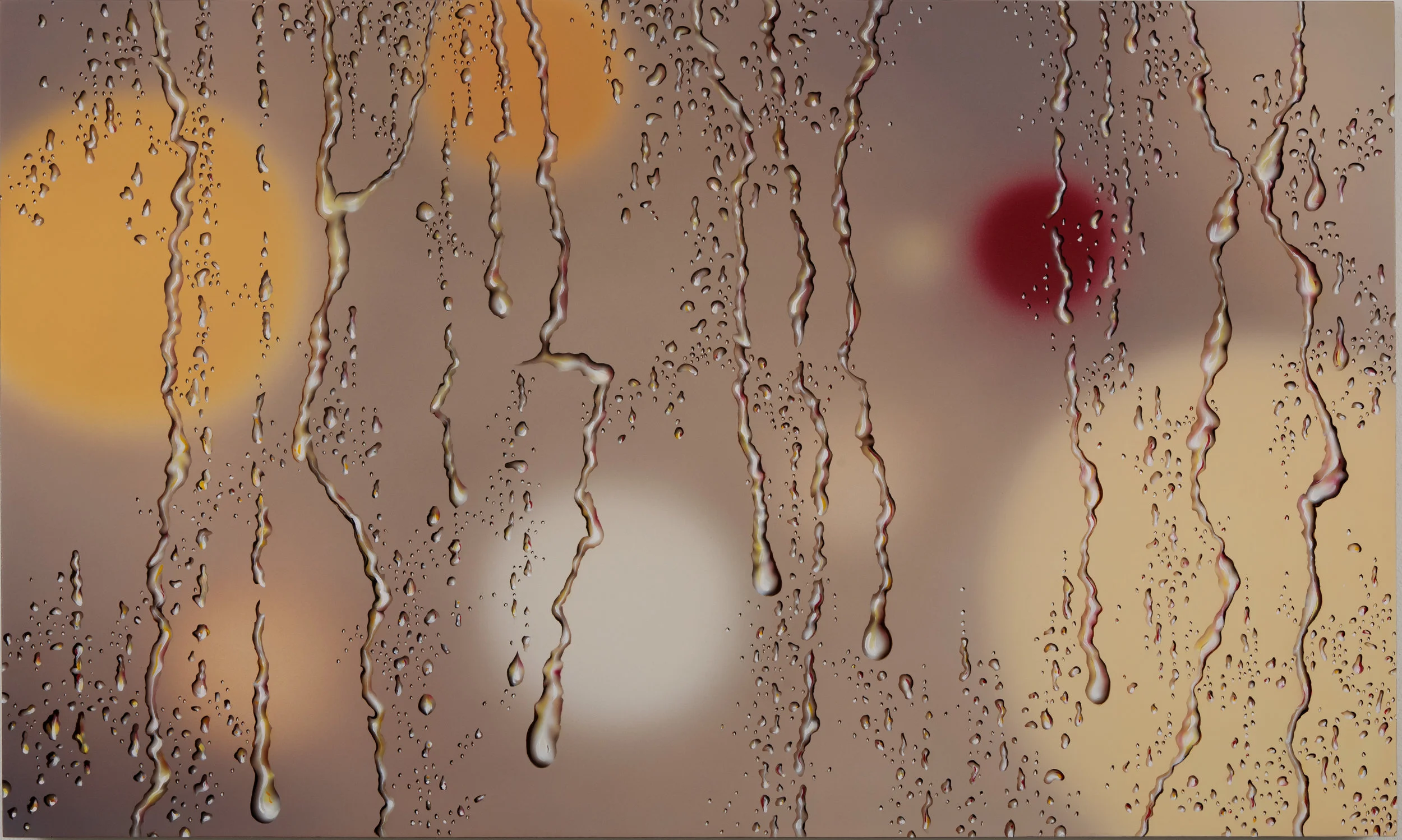 Rain, 2018: Acrylic and varnish on board, 36 x 60 in (91 x 152 cm)