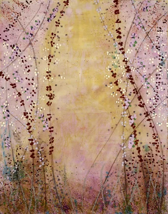 Not What It Used to Be, encaustic on panel, 38" x 30" Mary Farmer -Interlacing flowers are intricate. Pretty and highly feminine; they make me feel lavish, even special. They are also angelic yet slightly devilish what with all that twisting and twining. It gives a taste of what’s underneath but not the whole thing; that mystery is always a good thing.
