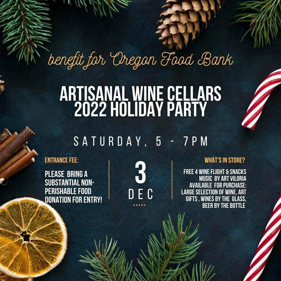 It's time again for our holiday food drive to benefit the Oregon Food Bank! Make a non-perishable food donation and join the fun. You'll receive a 4-wine flight, festive holiday snacks, be able to listen to some fantastic music by our favorite guitar