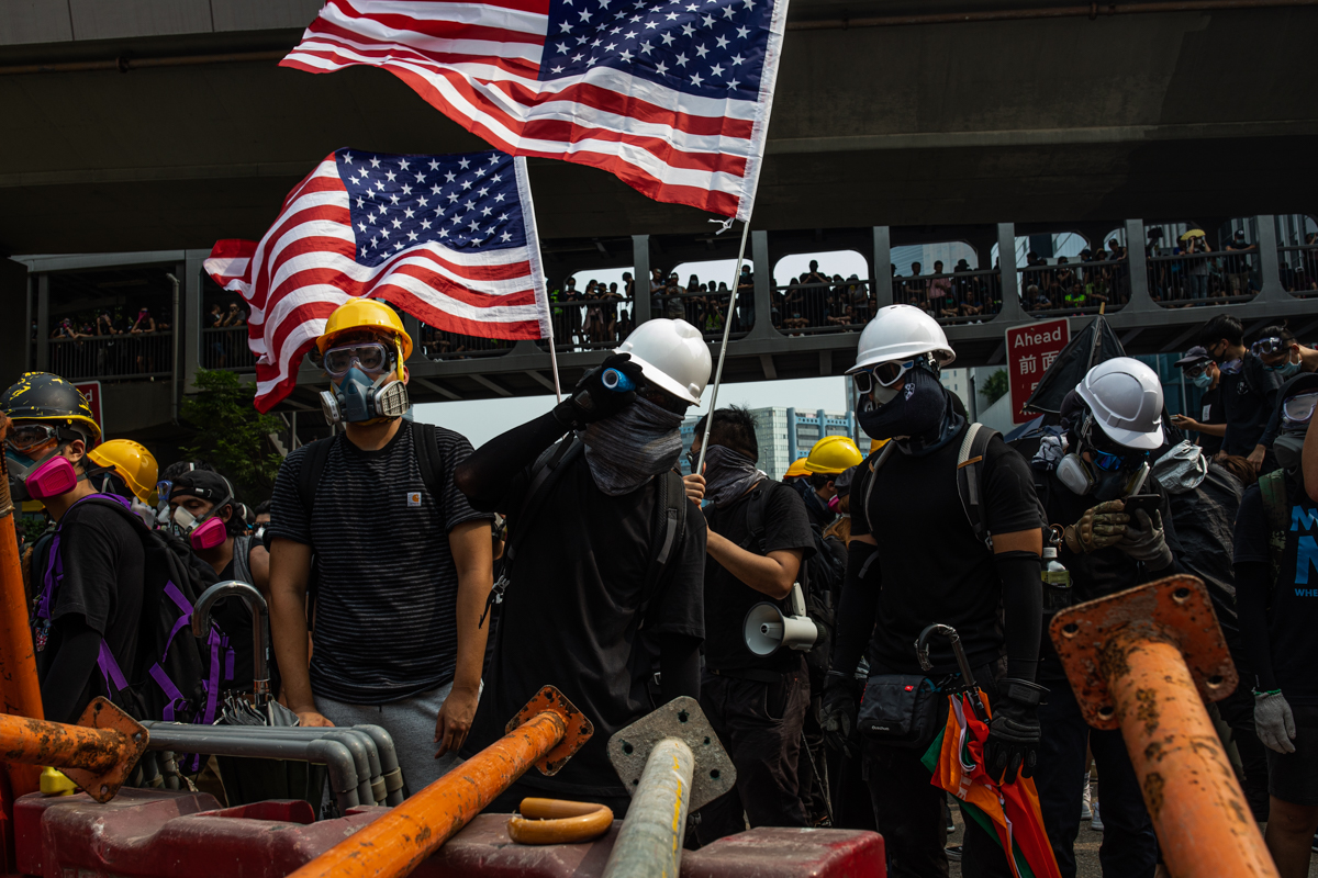 19.08.24 - Protestors waiving old glory, a controversial statement amongst the protestors.
