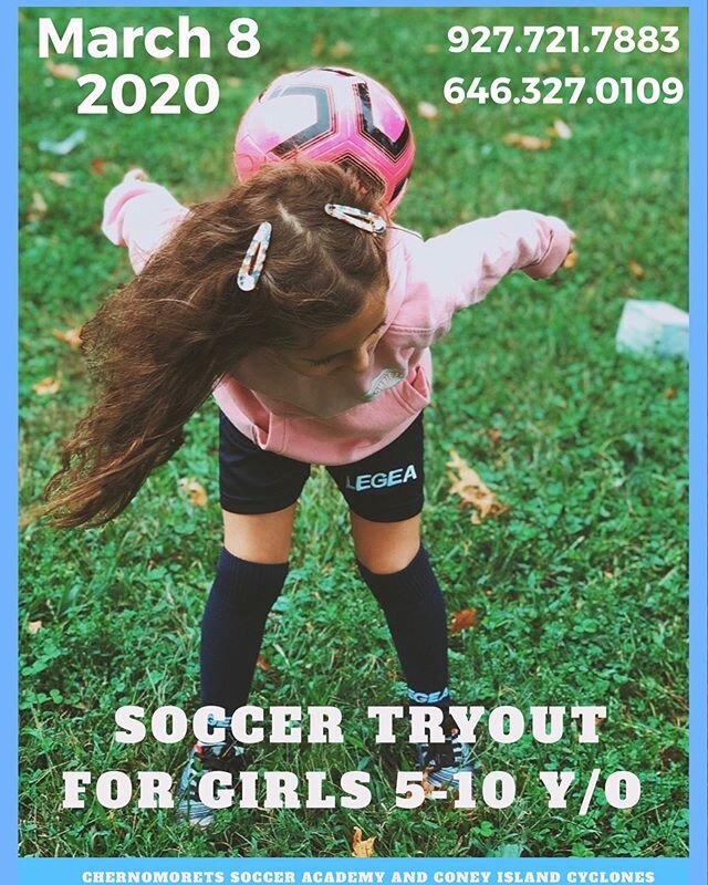 @chernomorets.usa together with @cicyclonessoccer are conducting #tryouts for girls 5-10 years old on March,8 2020

Two oldest  youth soccer clubs in south Brooklyn, Coney Island Cyclones and Chernomorets are collaborating together to provide the bes