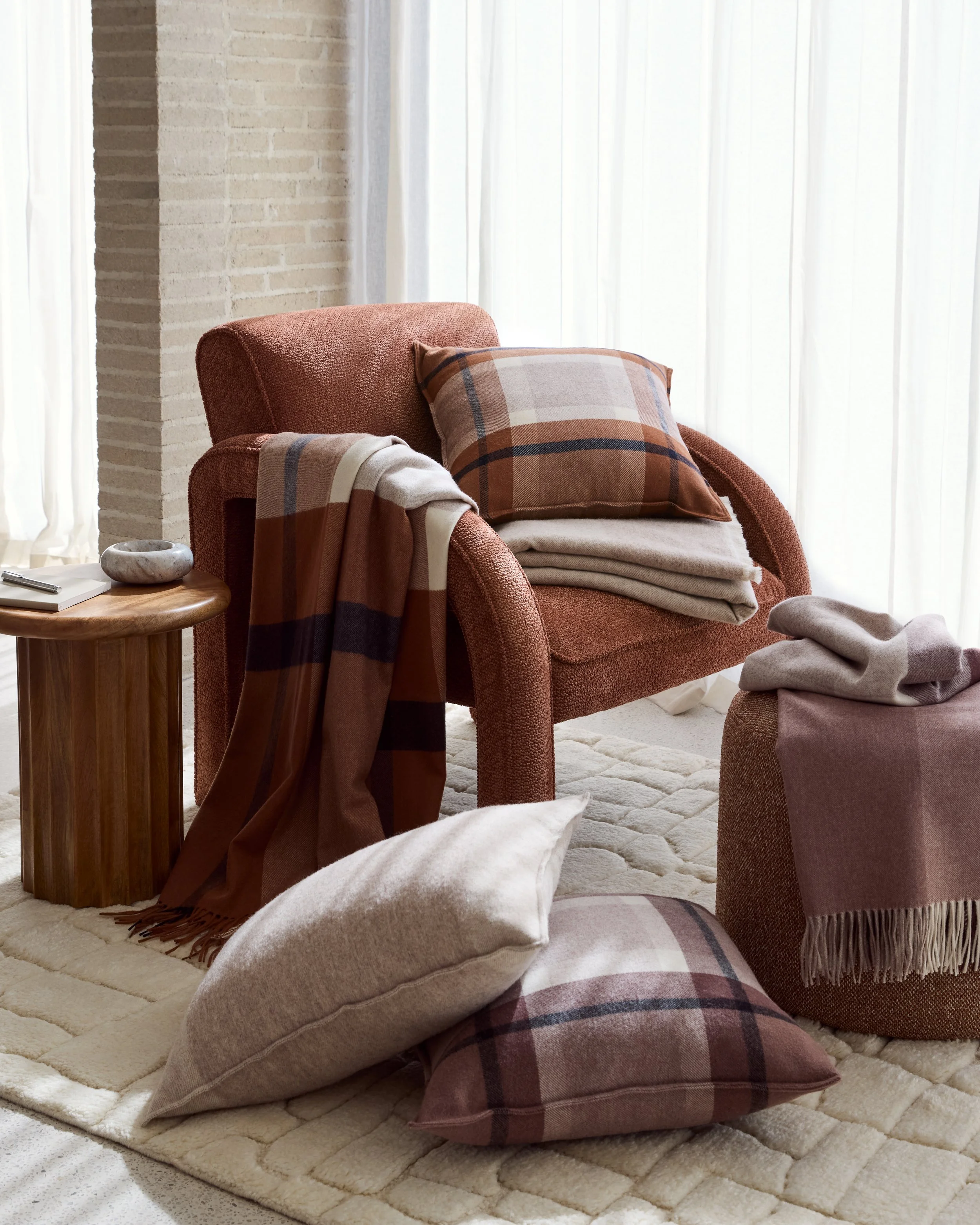 61321 Highlands Australian Wool Throw W26 Brown Sugar_61273 Highlands Australian Wool Cushion W26 Brown Sugar_61649 Archie Occasional Chair Terracotta_Hero.jpg