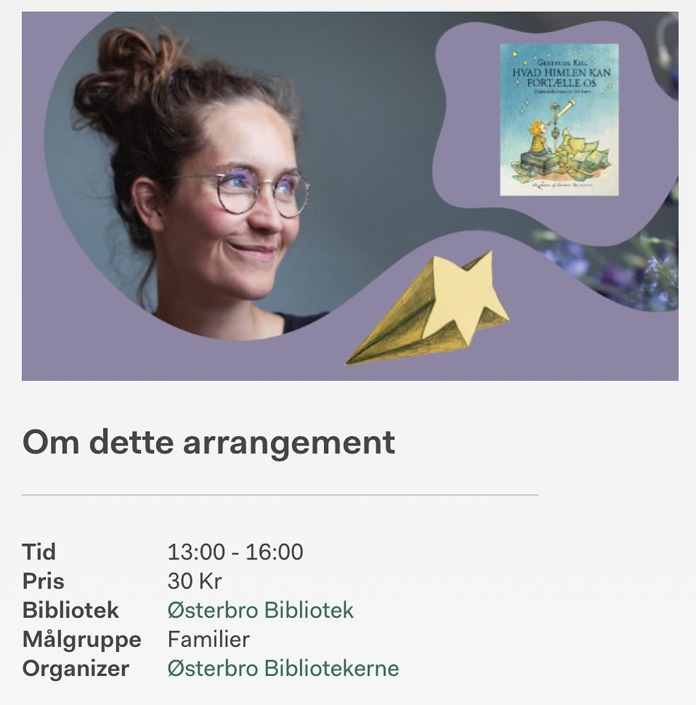 Yay! 4. Maj kommer jeg til K&oslash;benhavn (og et af min barndoms biblioteker) for at tale om videnskabshistorier for b&oslash;rn. Og Naturfredningsforeningen laver fr&oslash;bombeworkshop, og i det hele taget gl&aelig;der jeg mig😍 du kan k&oslash;