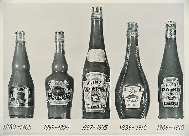 Heinz ketchup bottles from 1880 to 1910