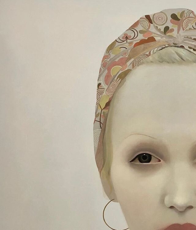 Detail of new work in the studio  Leah 2020 , Oil on Linen 100x100cm