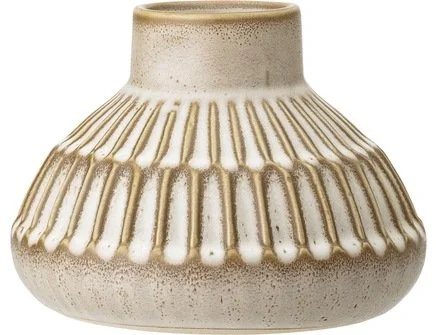 Bloomingville  - Short Tan Stoneware Vase with White Reactive Glaze Finish