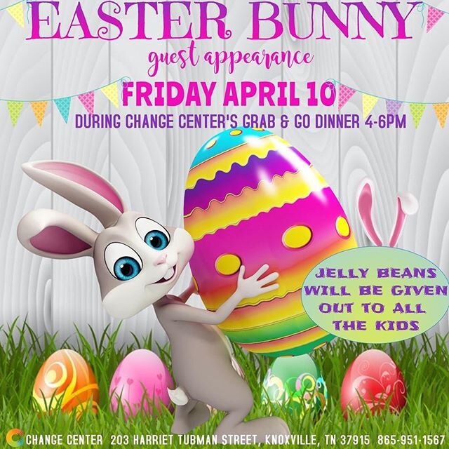 We have a special visitor joining us for tomorrow's FREE Grab &amp; Go Meals!
From 4-6pm, come pick up a meal and see our friend, the Easter Bunny!
Every kid that comes by will receive Jelly Beans with their meal. Please drive through and celebrate w