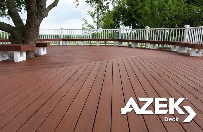  If you’re looking for the longest-lasting, most durable decking product for your home, Azek’s 100% PVC Decking is the perfect choice for you. Azek combines the look of natural wood decking, with a durability that allows it to stand the test of time,