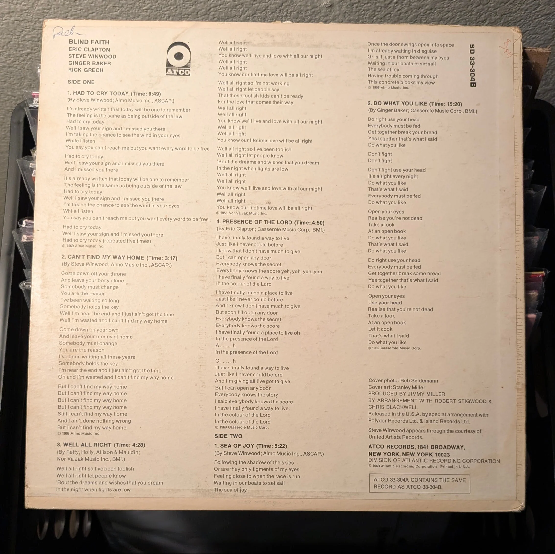 Blind Faith – Self-Titled Vinyl LP (1969, ATCO Records)