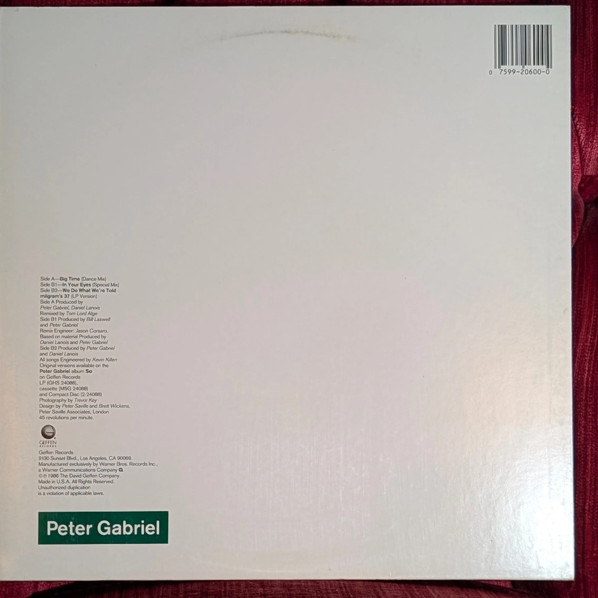 Peter Gabriel - 'Big Time' 12-Inch Maxi-Single