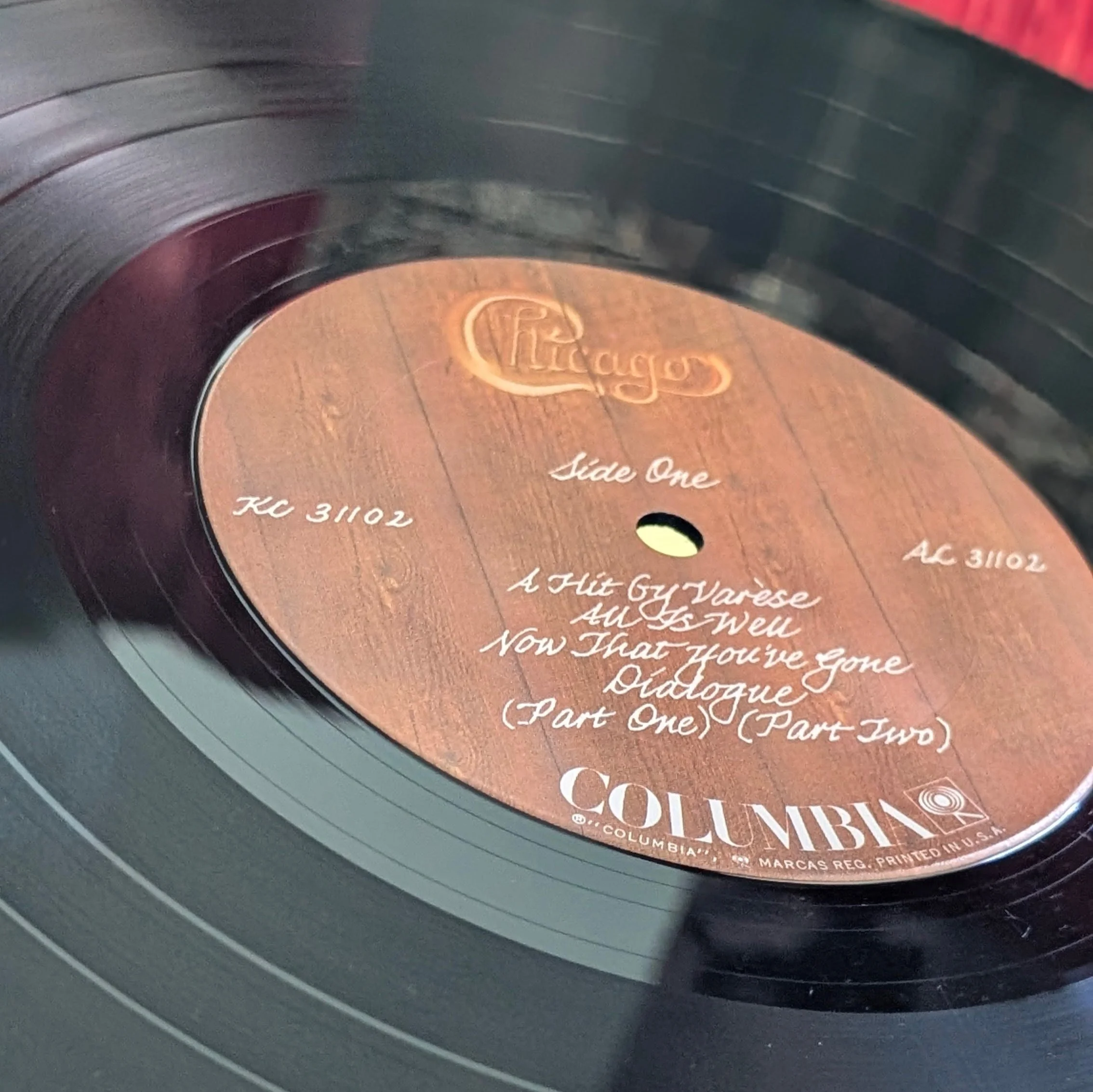Chicago Chicago V vinyl record album center label Columbia Records wood grain design