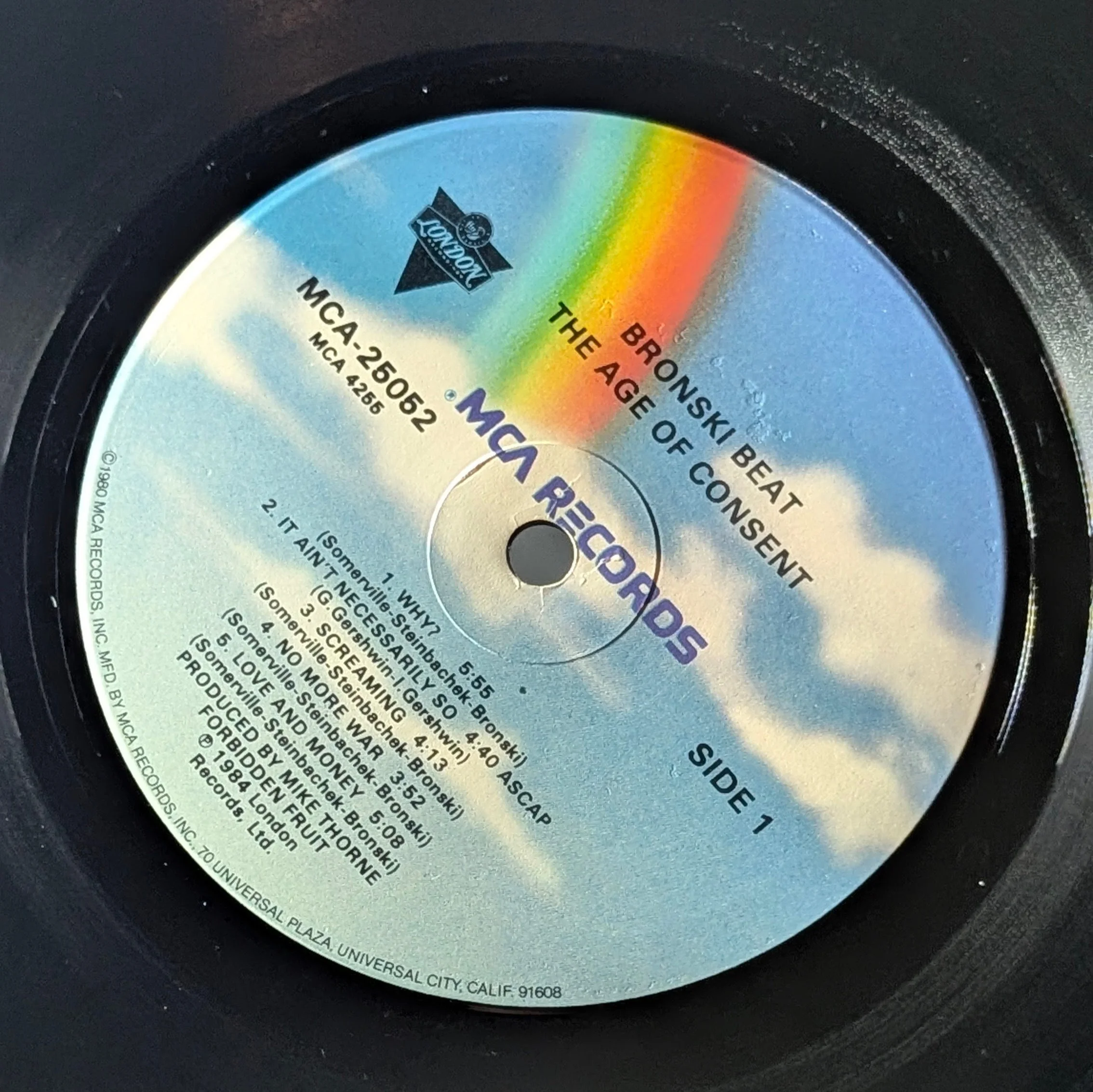 Bronski Beat The Age of Consent vinyl record album back cover MCA Records pink triangle design