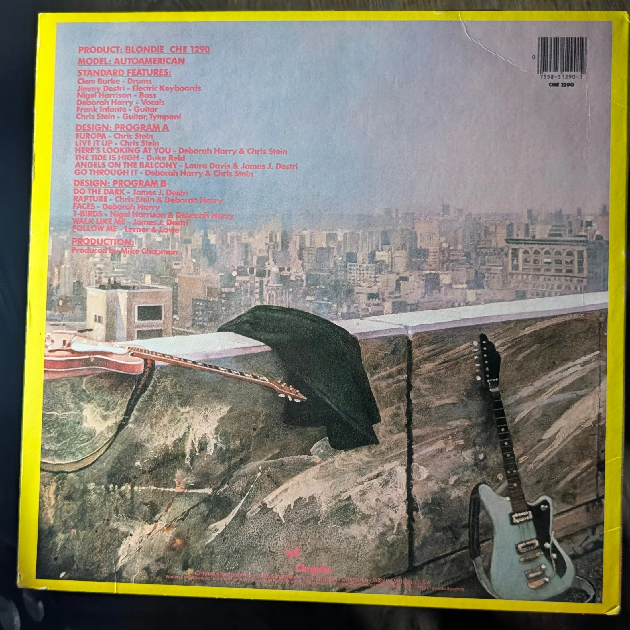 Blondie Autoamerican vinyl record album center label Chrysalis Records blue gradient butterfly design