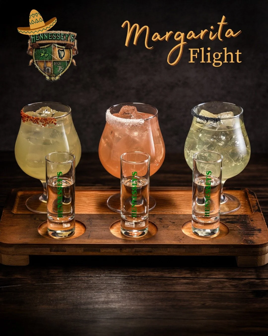 Our NEW Margarita Flight! Only $25

🌶 Spicy. 🍉 Watermelon. 🍍 Pineapple. 

👉 Every Wednesday, your flight comes with 3 bonus tequila shots FREE. 🥃🥃🥃

Flights every day. Extra shots midweek. That&rsquo;s how we do Wednesdays. 🎉

#HennesseysTave