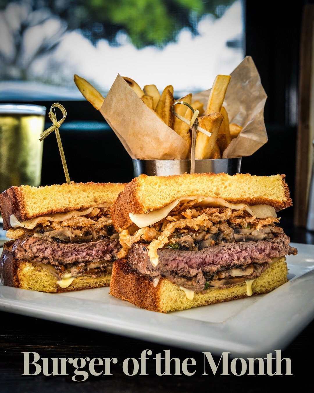 ✨🍔 Burger of the Month: Smokey Mushroom Melt 🍄 
 
Served on thick Texas toast with smoked mozzarella, a creamy mushroom mixture, and crispy fried onions &mdash; delivering a rich, smoky bite that hits every comfort note.🔥 
 
✨ Two Timin&rsquo; Tue