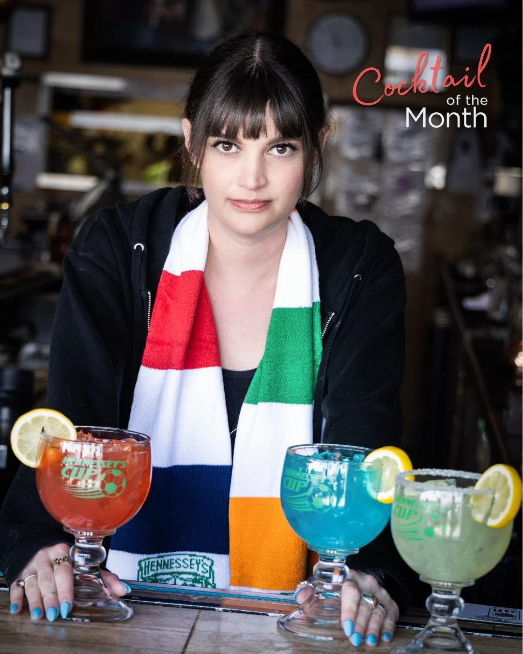 🍹 Cocktail of the Month: World Cup Goblets

Red, White-ish, or Blue. Try our World Cup Goblet cocktails all month long:

🔴 WC Strawberry Smash
⚪ WC Lemon Sour
🔵 WC Electric Blue

Grab a goblet and catch the World Cup games at Hennessey&rsquo;s. ⚽?