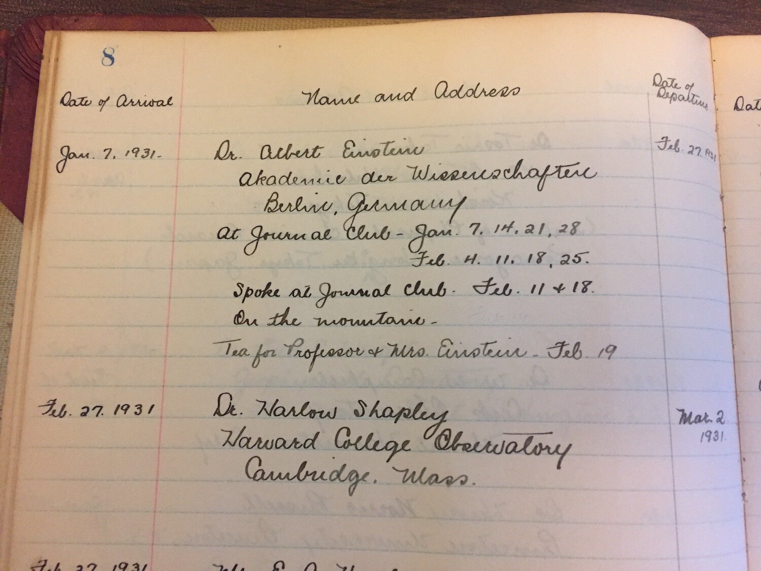 MWO Guestbook Jan &amp; Feb 1931