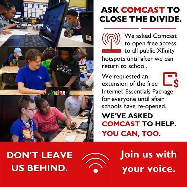 Ensuring everyone can get online in #Baltimore is critical to closing the #DigitialDivide. #Comcast has the ability to open all existing #Xfinityhotspots to the public- and we&rsquo;ve made this request. We&rsquo;ve also asked @xfinity @comcast to ex