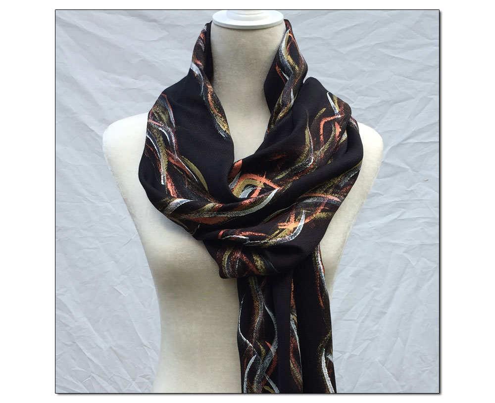black hand painted scarf