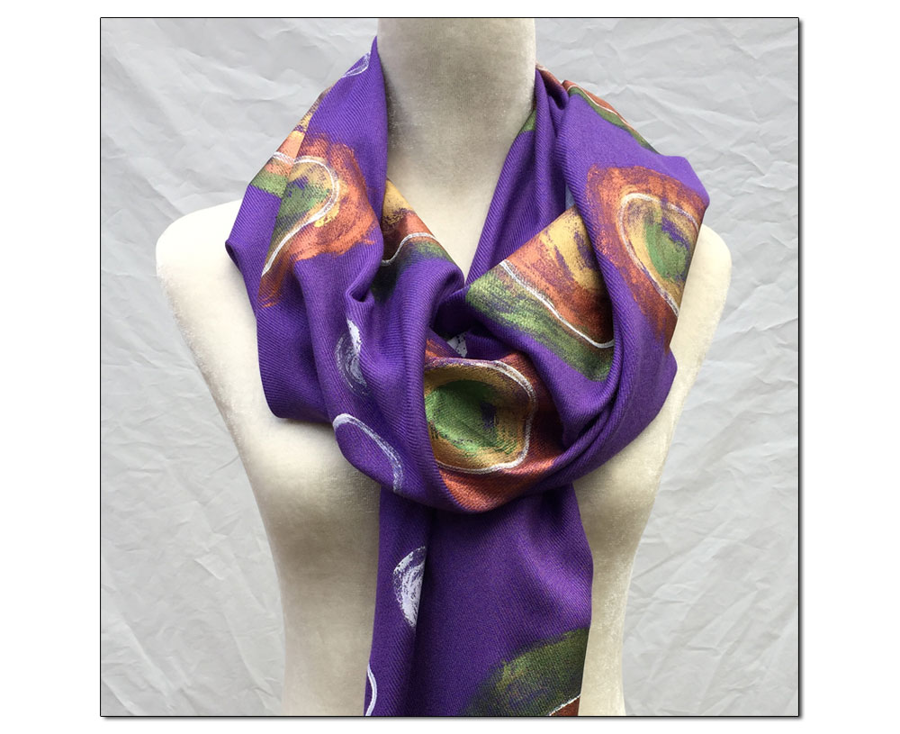 violet hand painted scarf