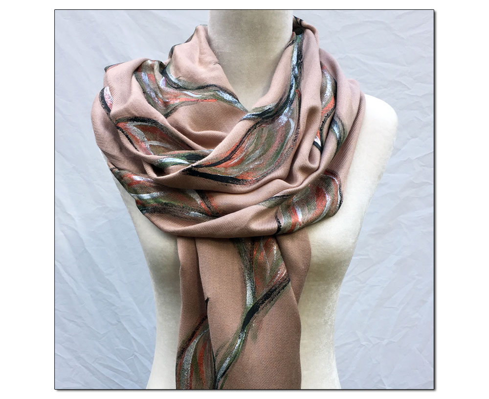 taupe hand painted scarf