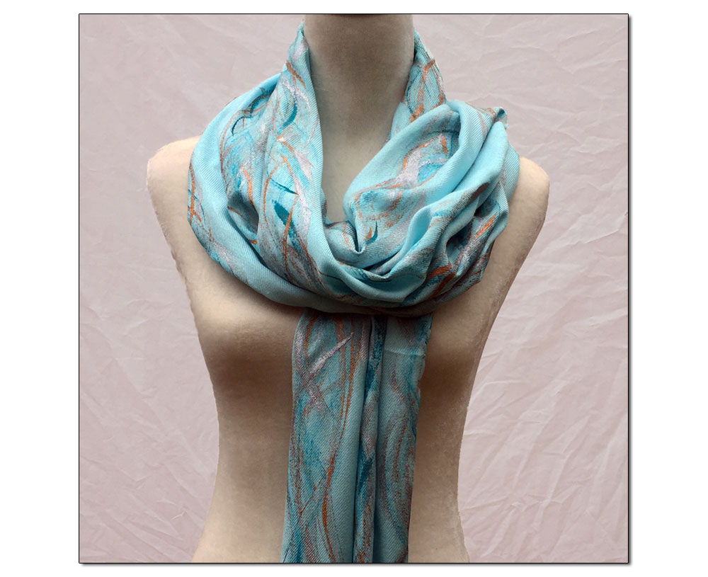 aquamarine hand painted scarf