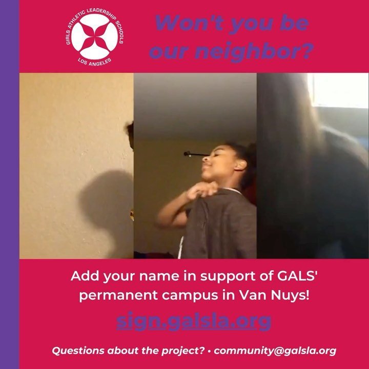 In the spirit of the great Mr. Rogers, @wearegalsla students ask: Won't you be our neighbor? We can't wait to be a great neighbor to you, Van Nuys! Will you add your name in support of our permanent campus at sign.galsla.org (link in bio!) &amp; shar