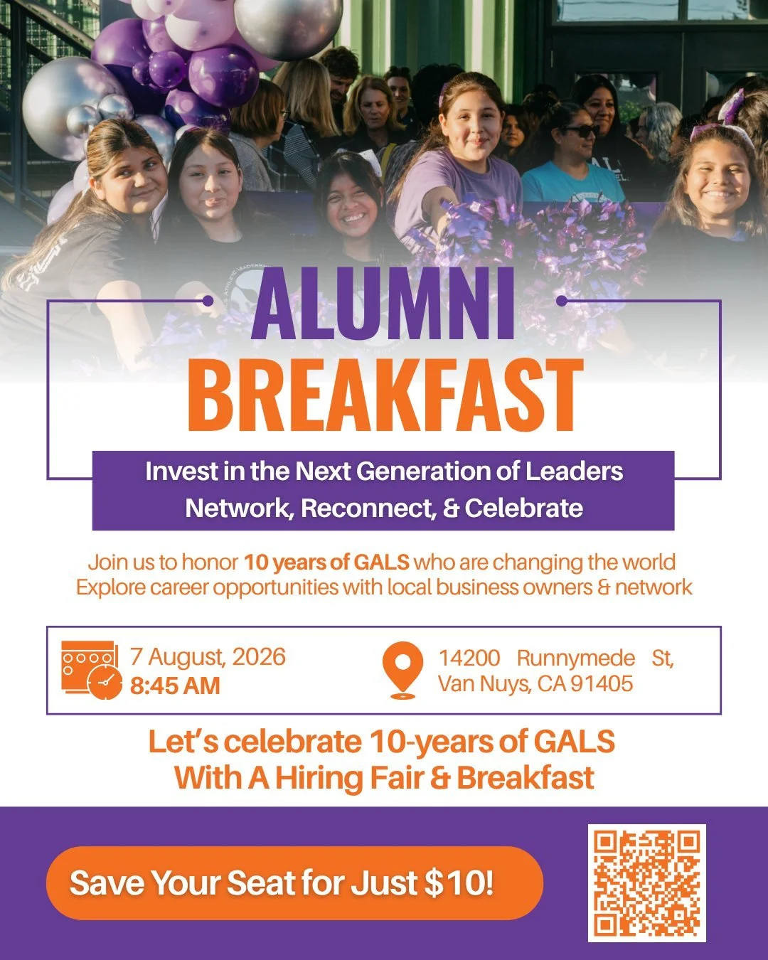 10 years. So many first days, big wins, and girls who walked out of here ready to lead. 💜 
We're celebrating the whole decade this August &mdash; and it wouldn&rsquo;t be the same without you. 
🥞 Breakfast &amp; Hiring Fair: Aug. 7 
🍽️ Anniversary