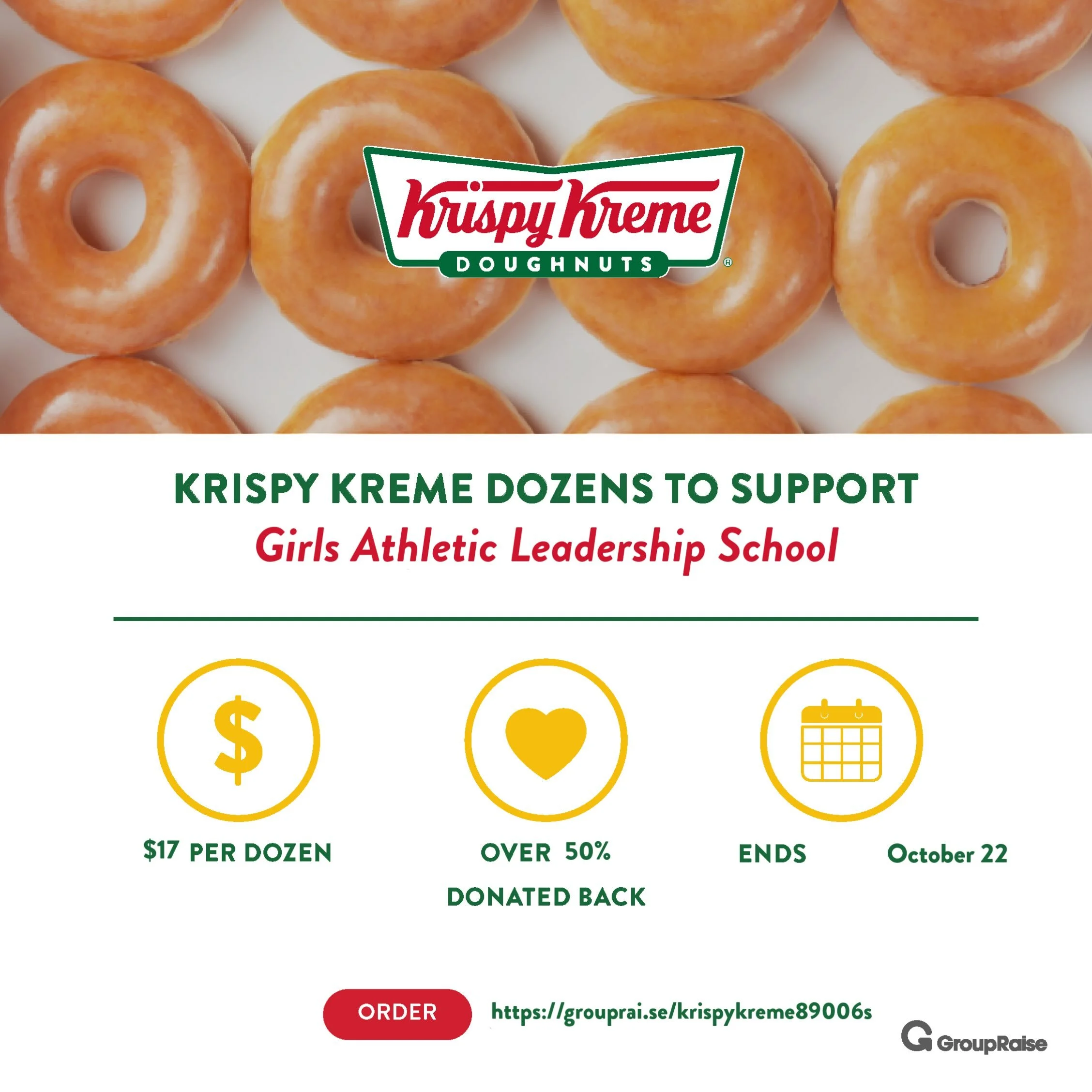 Only 2 days left! Make the most of the deadline to get more support 🎉
We&rsquo;ve got 48 hours to buy Krispy Kreme Digital Dozens to support our school. You could also gift a Krispy Kreme Digital Dozens to friends and family if you want to spread th
