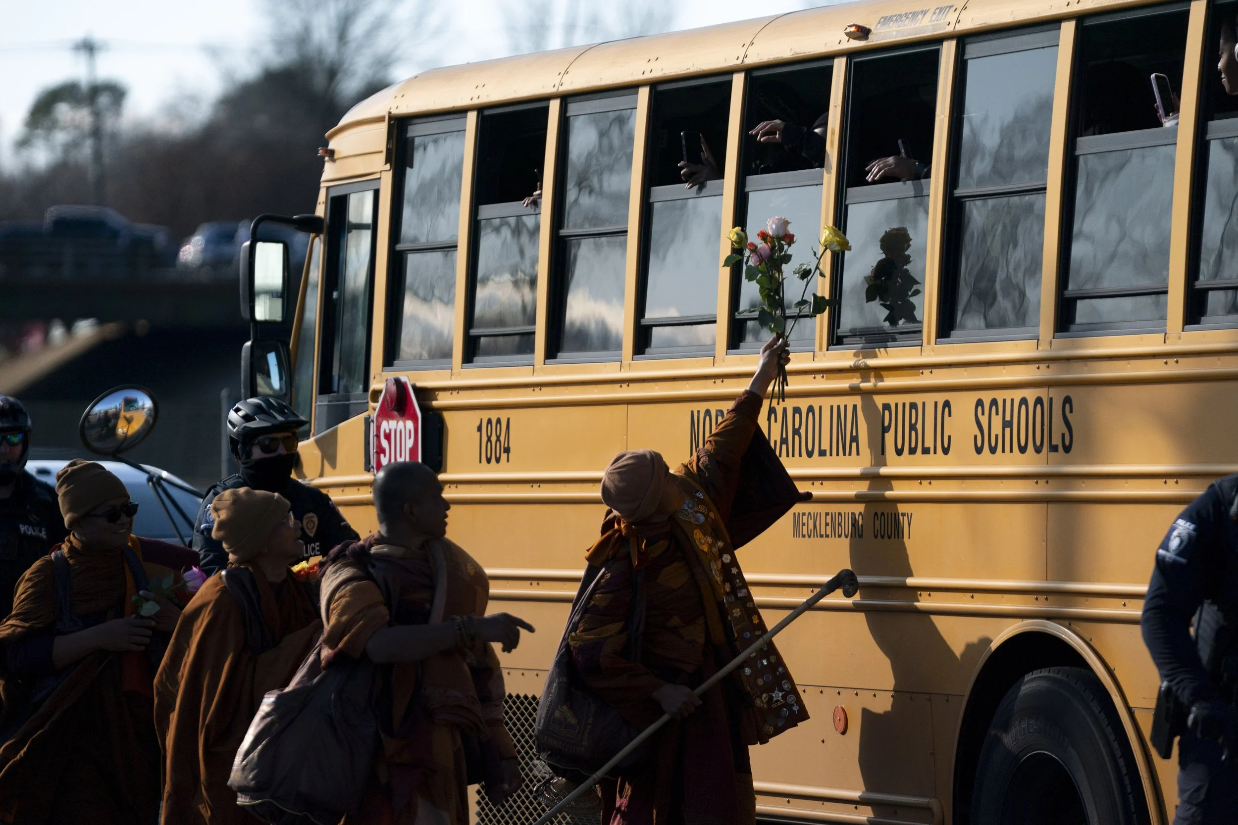 Buddhist monks continue their Walk for Peace on January 15, 2026 in Charlotte, North Carolina.