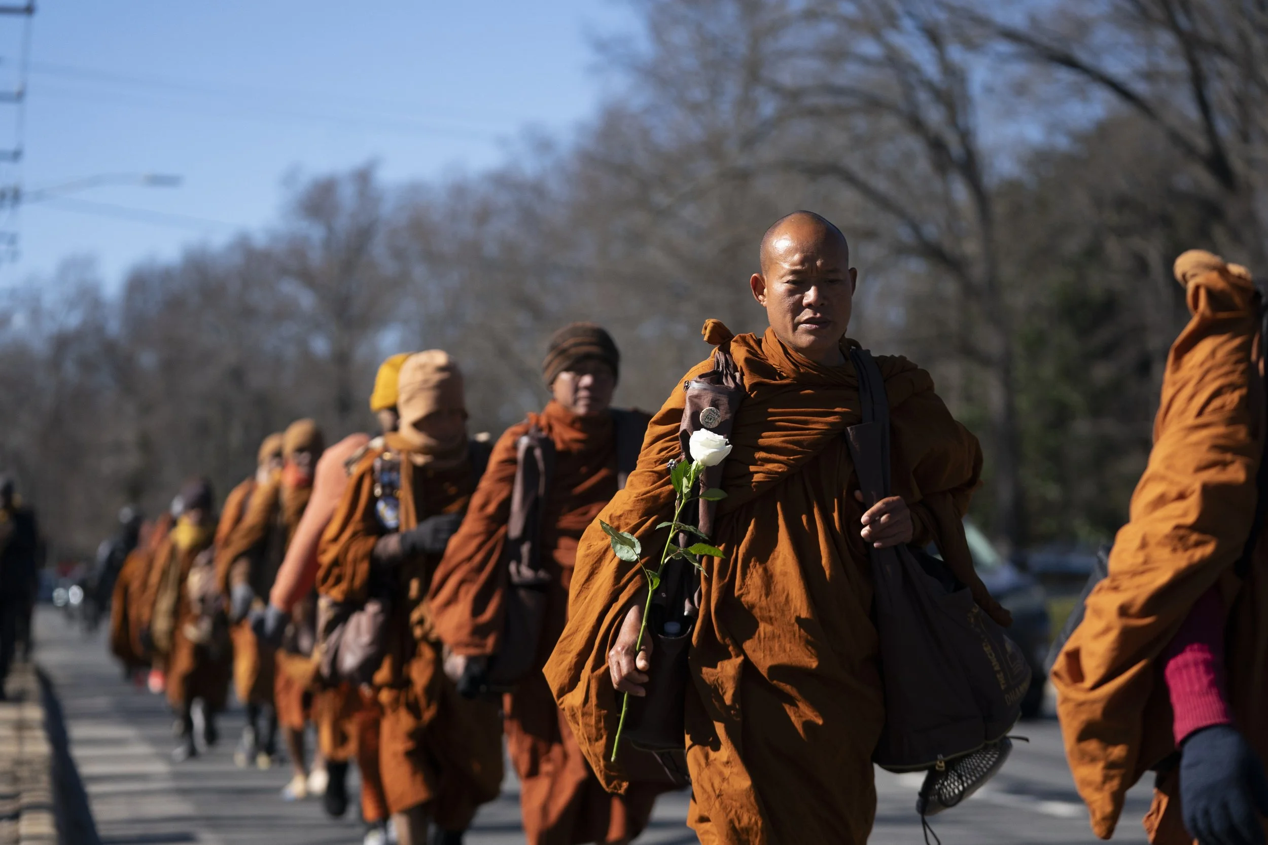 Buddhist monks continue their Walk for Peace on January 15, 2026 in Charlotte, North Carolina.