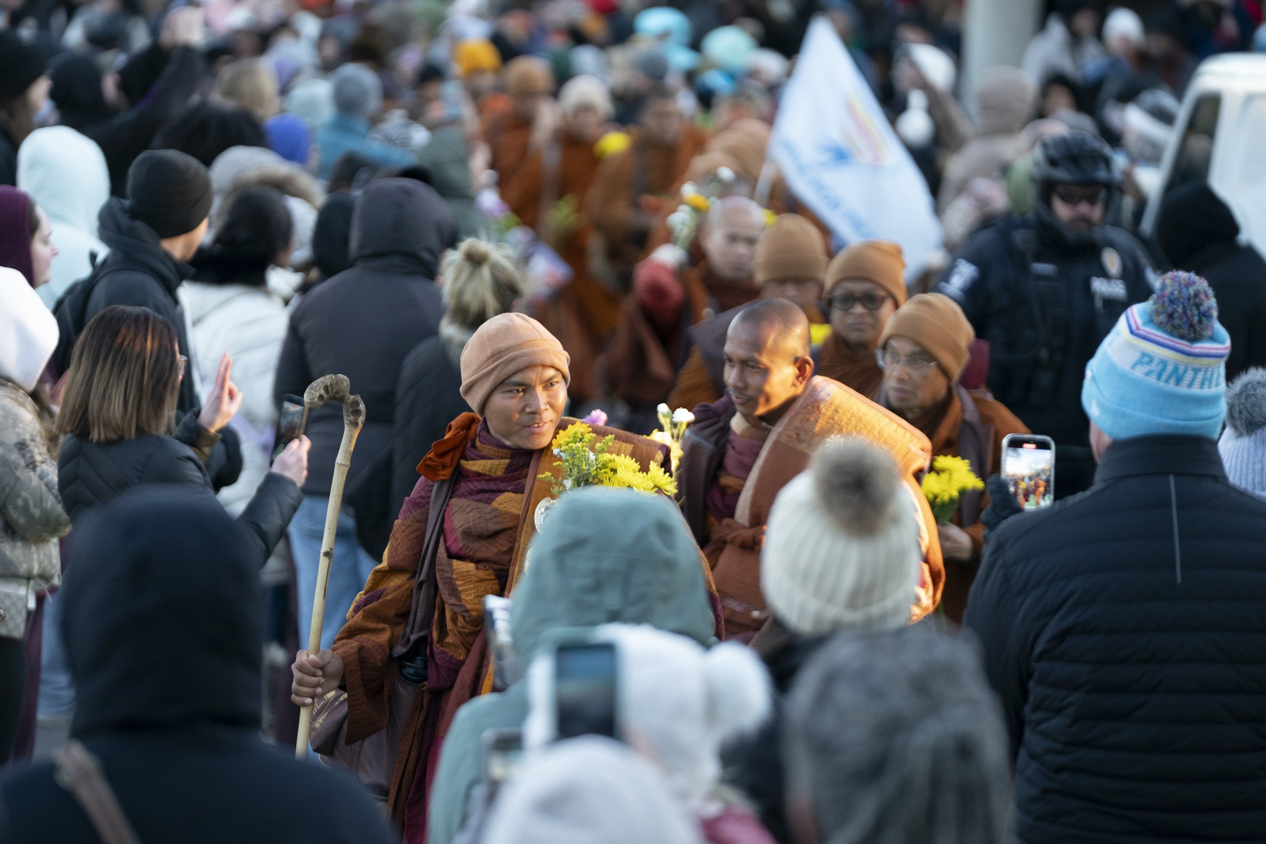 Buddhist monks continue their Walk for Peace on January 15, 2026 in Charlotte, North Carolina.