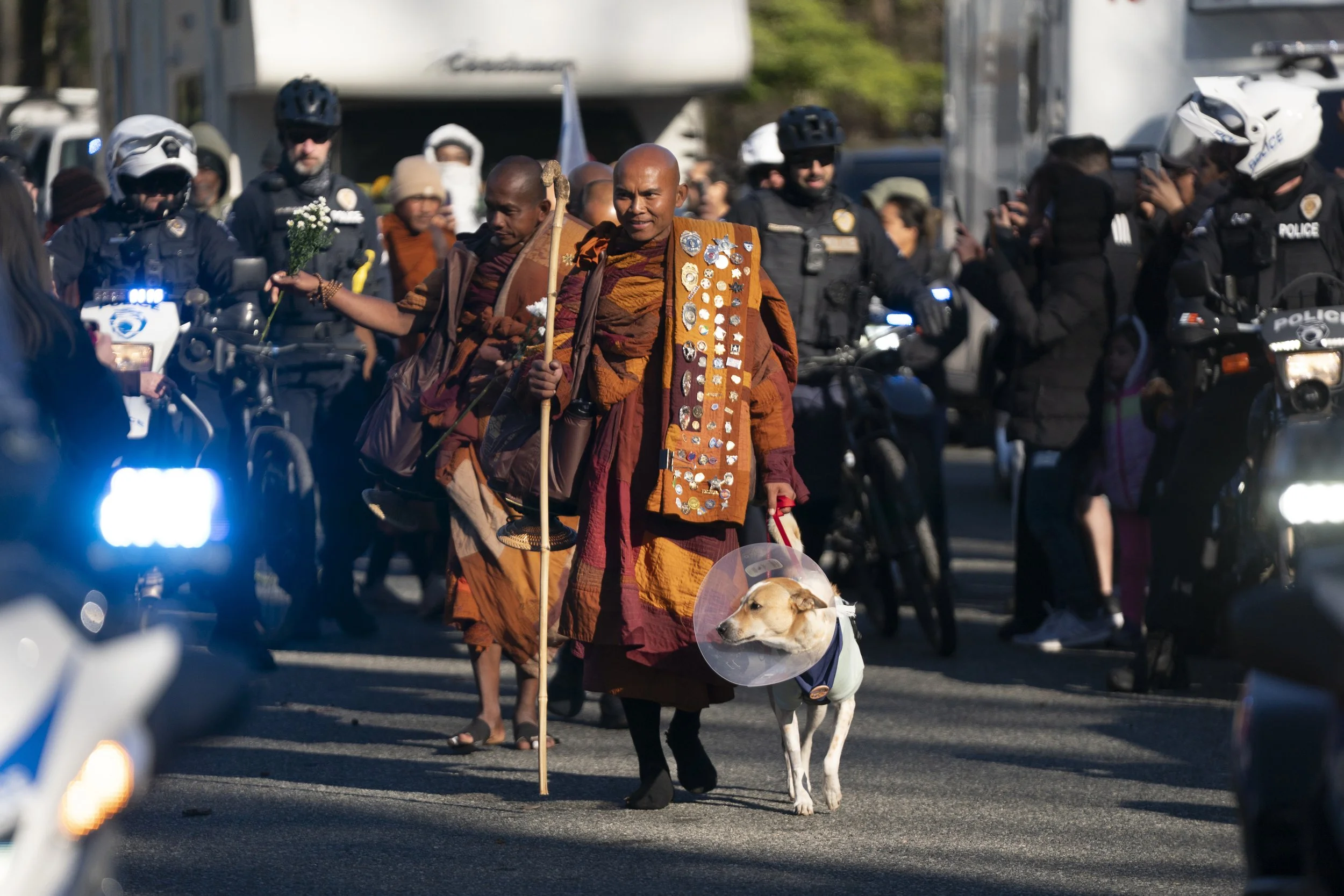 Buddhist monks continue their Walk for Peace on January 15, 2026 in Charlotte, North Carolina.