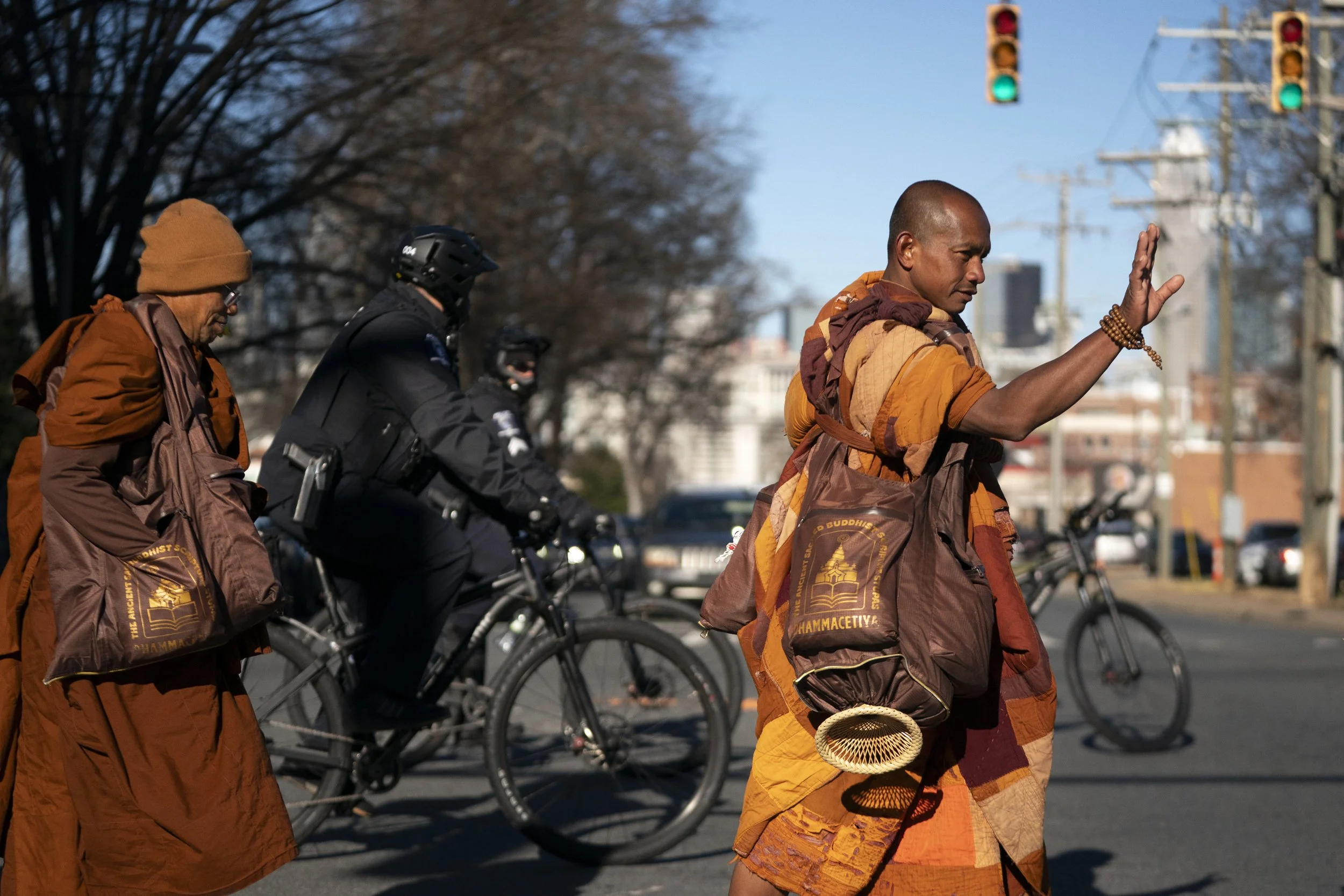 Buddhist monks continue their Walk for Peace on January 15, 2026 in Charlotte, North Carolina.
