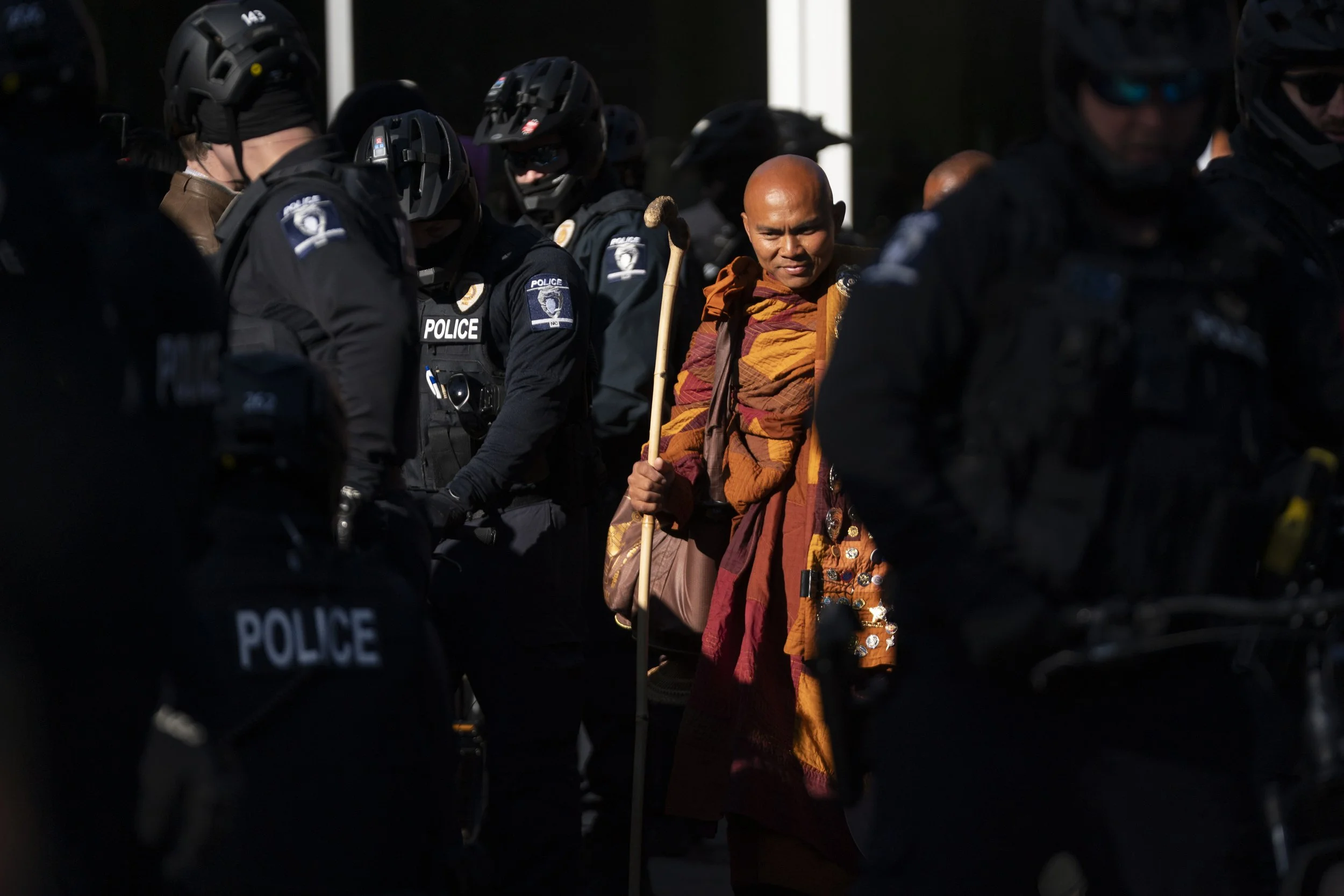 Buddhist monks continue their Walk for Peace on January 15, 2026 in Charlotte, North Carolina.